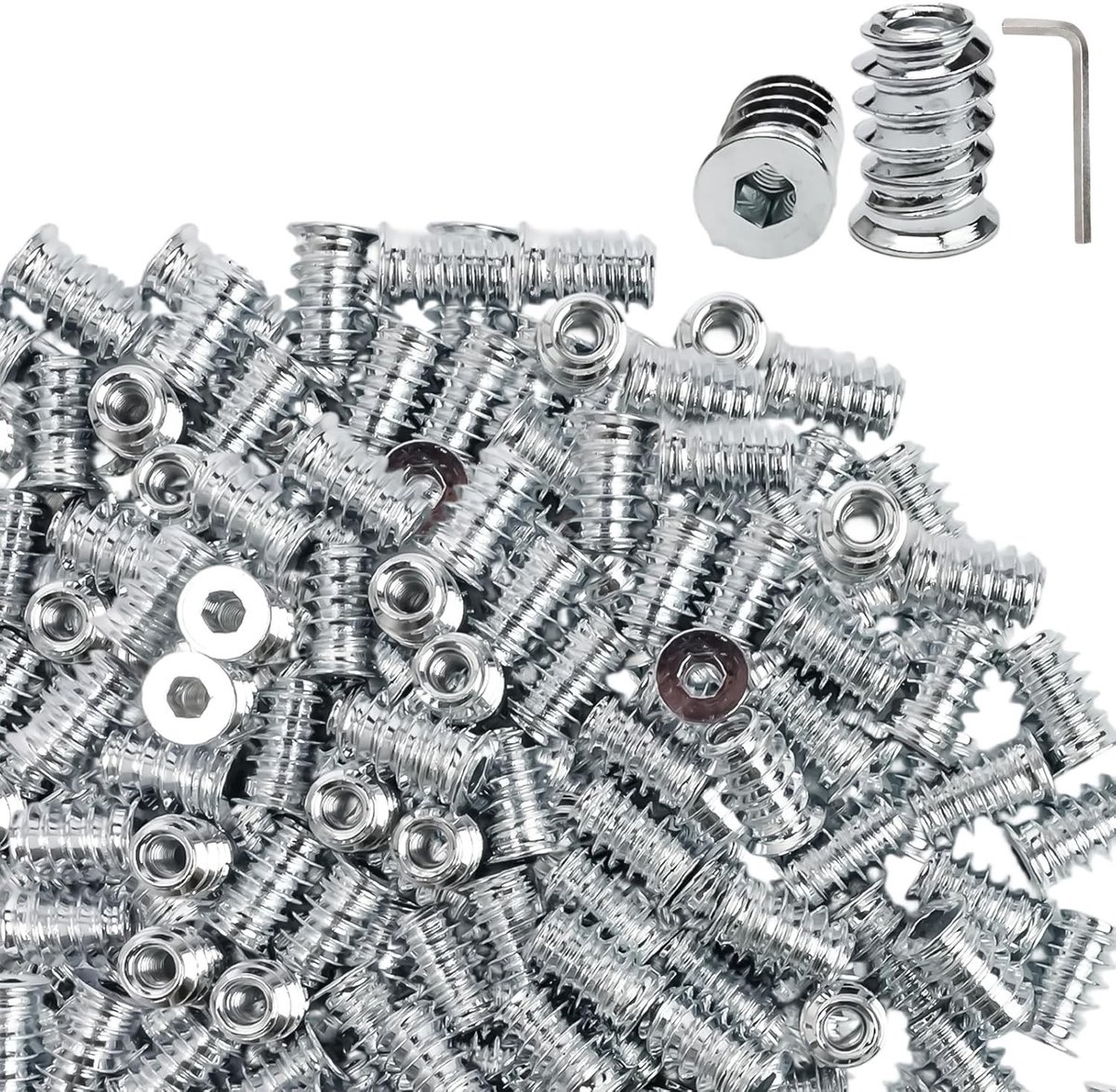 M4 Schroefmoeren 100 stuks 15 mm Draadinvoeging, Carbon Staal, Schroef met Zeskant Sleutel voor Houten Plugs en Meubelassemblage