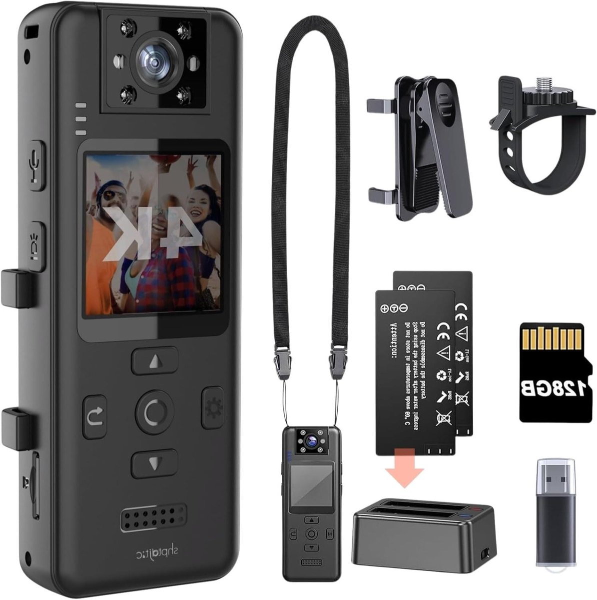 Draagbare Camera - Actie Camera - Beelden Vastleggen - 180 Graden Draaibaar - 128GB Opslag - Zwart