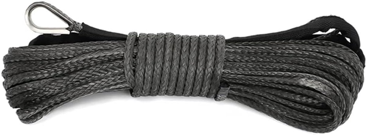 SnelShoppen - 1/4" x 50' 7700LBs Synthetic Winch Line Kabel Touw met Bescherming - Zwart, Ideaal voor Offroad, Trektochten, en Tuinwerkzaamheden
