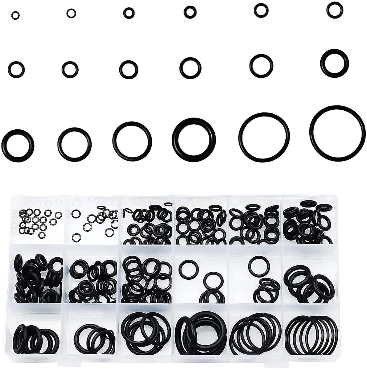 SnelShoppen - 225-delige O-ring rubber set - O-ring afdichtringen voor hydraulische en sanitaire toepassingen - Hoogwaardige rubberen afdichtingen in