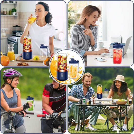 Draagbare Mixer - Smoothie Maker - Fruit Sap Maken - Verbeterd 6-Blads Ontwerp - 400 ml Capaciteit - Blauw — afbeelding 5