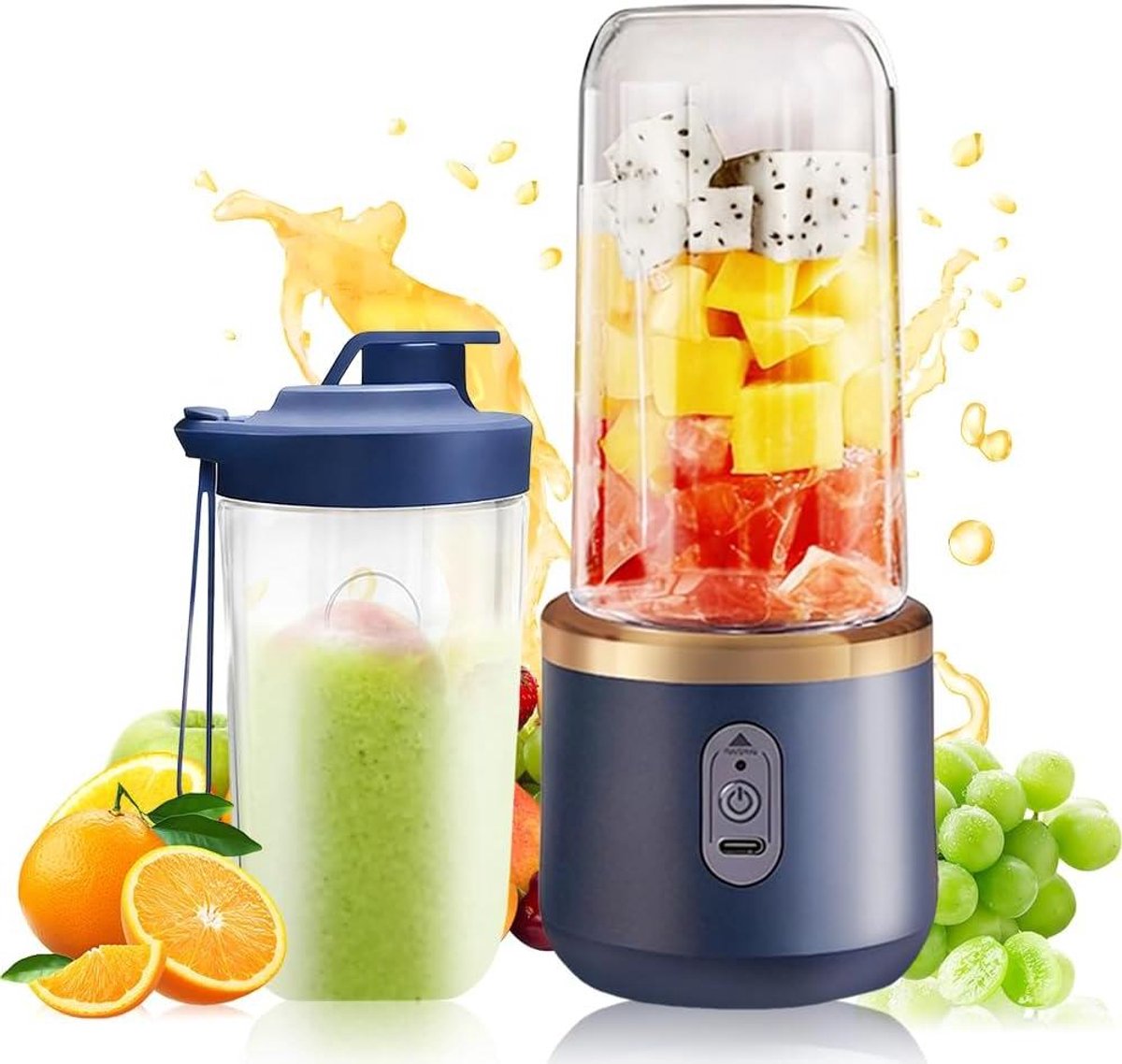 Draagbare Mixer - Smoothie Maker - Gezonde Drankjes Maken - 6 RVS Messen - 400 ml - Blauw