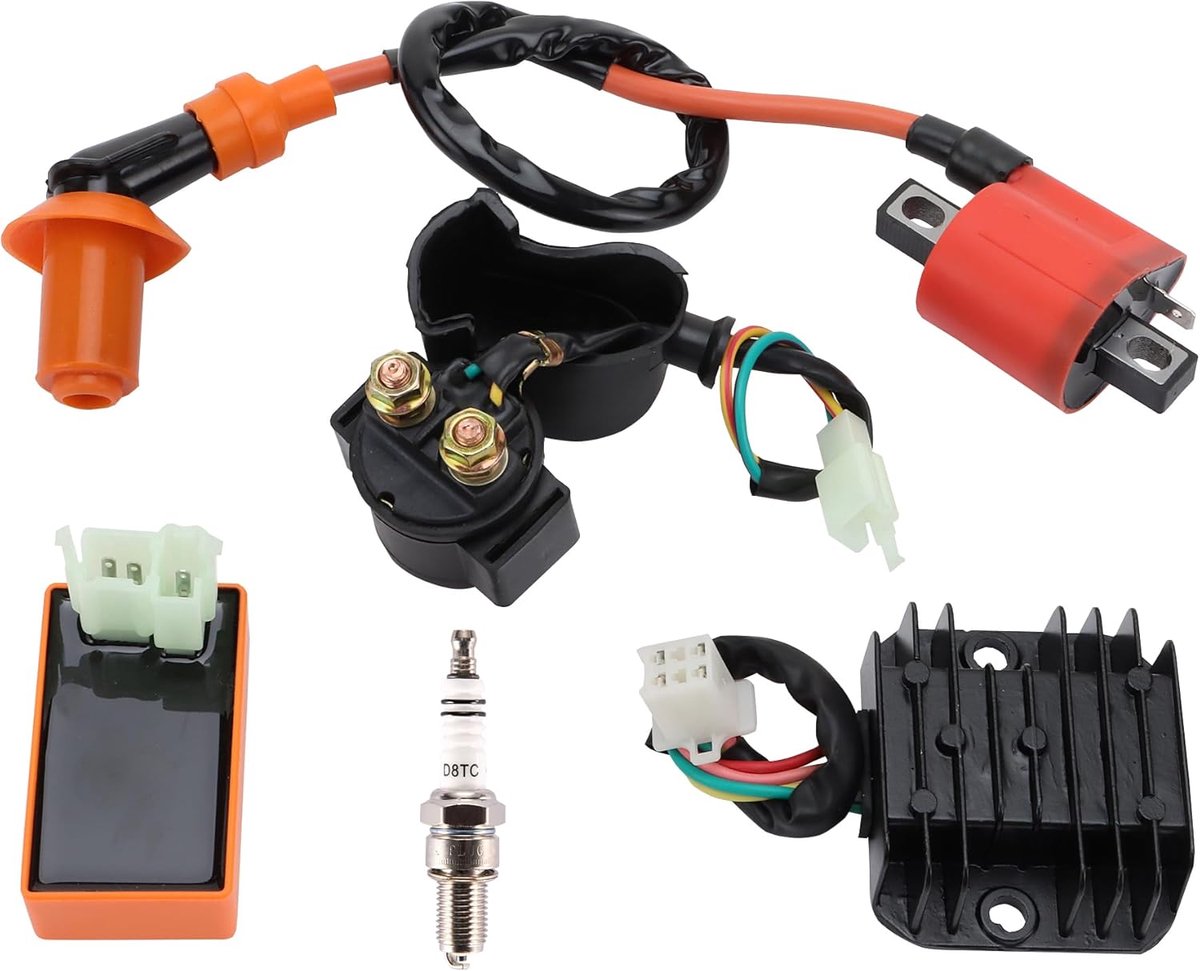 SnelShoppen - Racing CDI Box, Bougiekabel, Startmotor, Magnetisch relais, Spanningsregelaar, Rectificator D8TC Bougie Vervanging voor CG 125cc 150cc 2