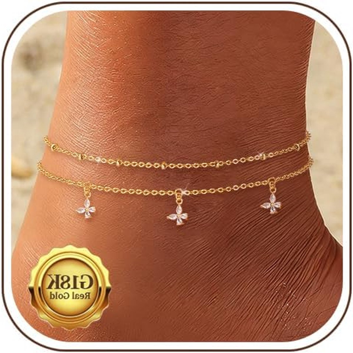 Zilveren Enkelbandjes Dames - Enkelketting Vlinder - Strand Outfit - 18 Karaat Verguld - Verstelbaar 22+5cm - Zilverkleurig
