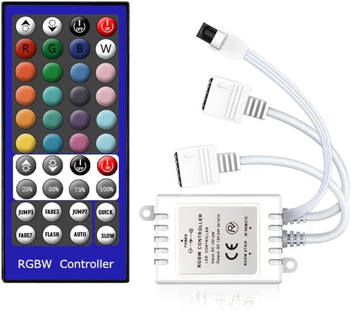 SnelShoppen - LED RGBW Controller met Afstandsbediening 44 Toetsen voor Kleurverandering van LED Strips SMD 3528 5050 - DC 12V-24V - Geschikt voor Fee