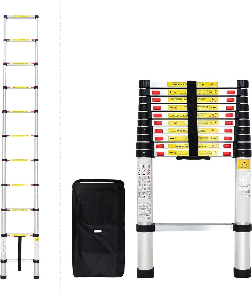 Telescopische Ladder - Opvouwbare Klimhulp - Klus Klaren - EN131 Gecertificeerd - 3.2 Meter - Zilver