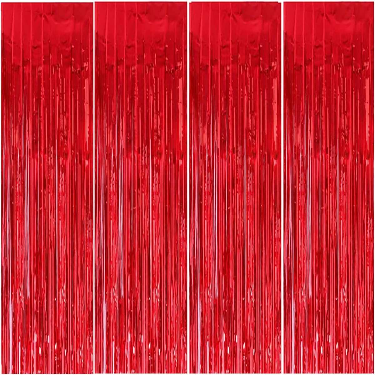 Pack of 4 Aluminium Fringe Curtains 1m x 3m Metal Tinsel Curtains Black Metallic Blinking Curtains Self-Adhesive Shiny - ShopVlot