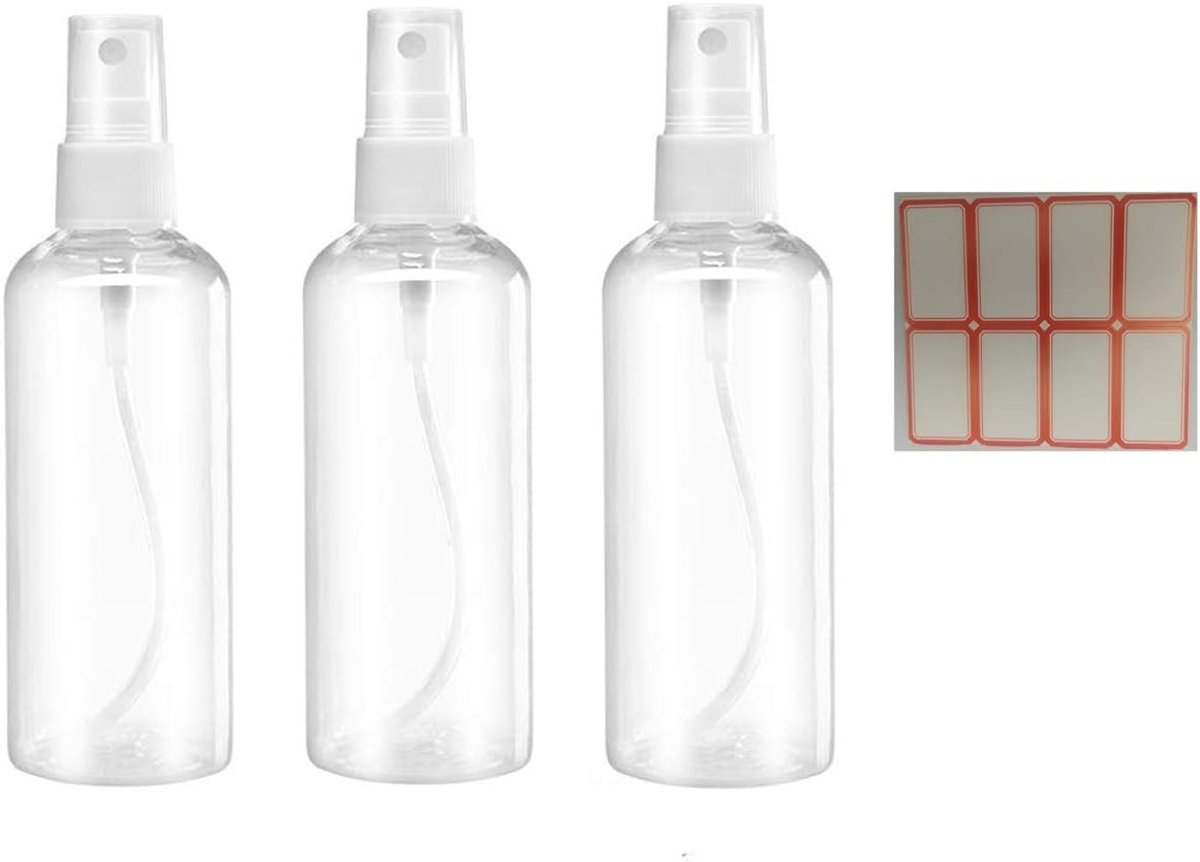 Set van 3 Lege Mini Refillable Sprayflessen van 50ml met Labels - Duidelijke Plastic Flessen voor Reizen en Verzorging