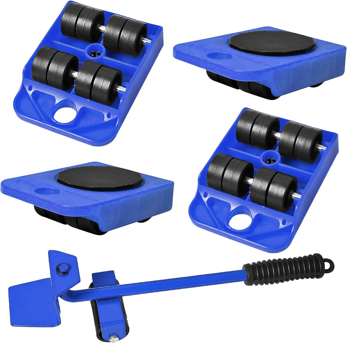 JGS Premium - Meubeltransportwielen Set: 5-delig, 4 meubelwielen + 1 hefkrik, meubels vervoeren en verplaatsen.