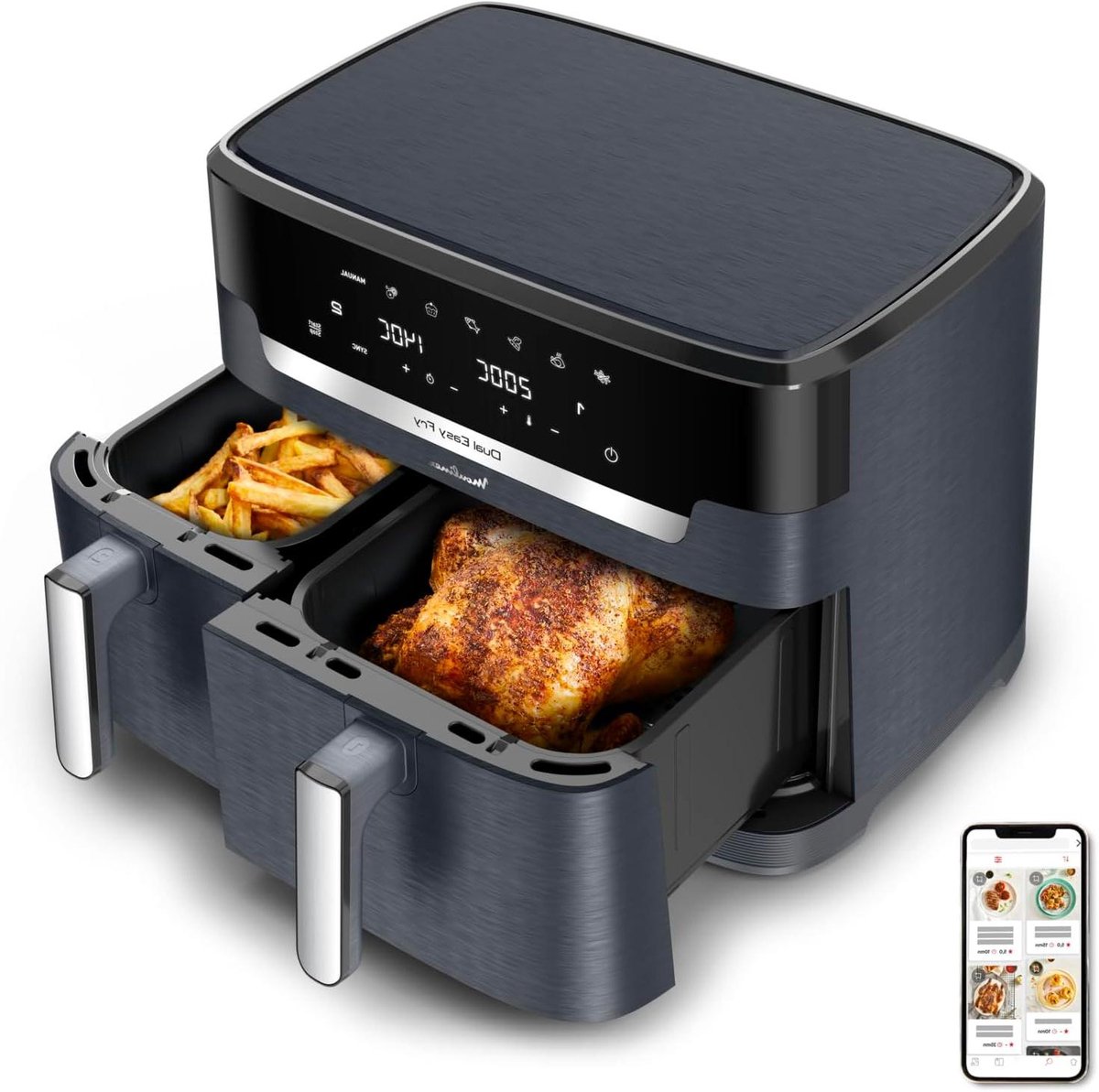 Airfryer Dubbele Mand - Heteluchtoven XXL - Grote Maaltijden Bereiden - Synchroon Koken - 11 Liter Capaciteit - Zwart
