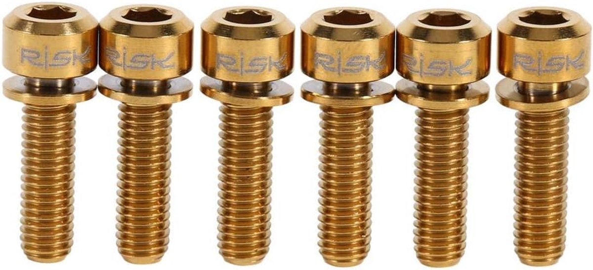 SnelShoppen - Handlebar Schroeven M5 18mm Titanium Schroeven voor Fiets Stuur 6 Stuks met Ringen - Ultralicht en Duurzaam voor MTB en Racefiets (Goud)