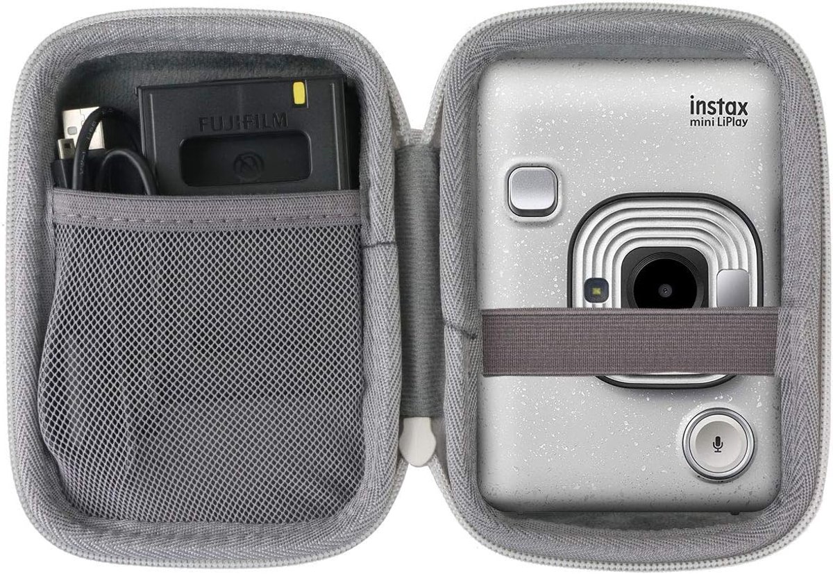 SnelShoppen - Reisopslagcase voor Instax Mini LiPlay - Perfecte Pasvorm - Wit - Beschermhoes voor Dents en Krassen - Praktische Ritssluiting
