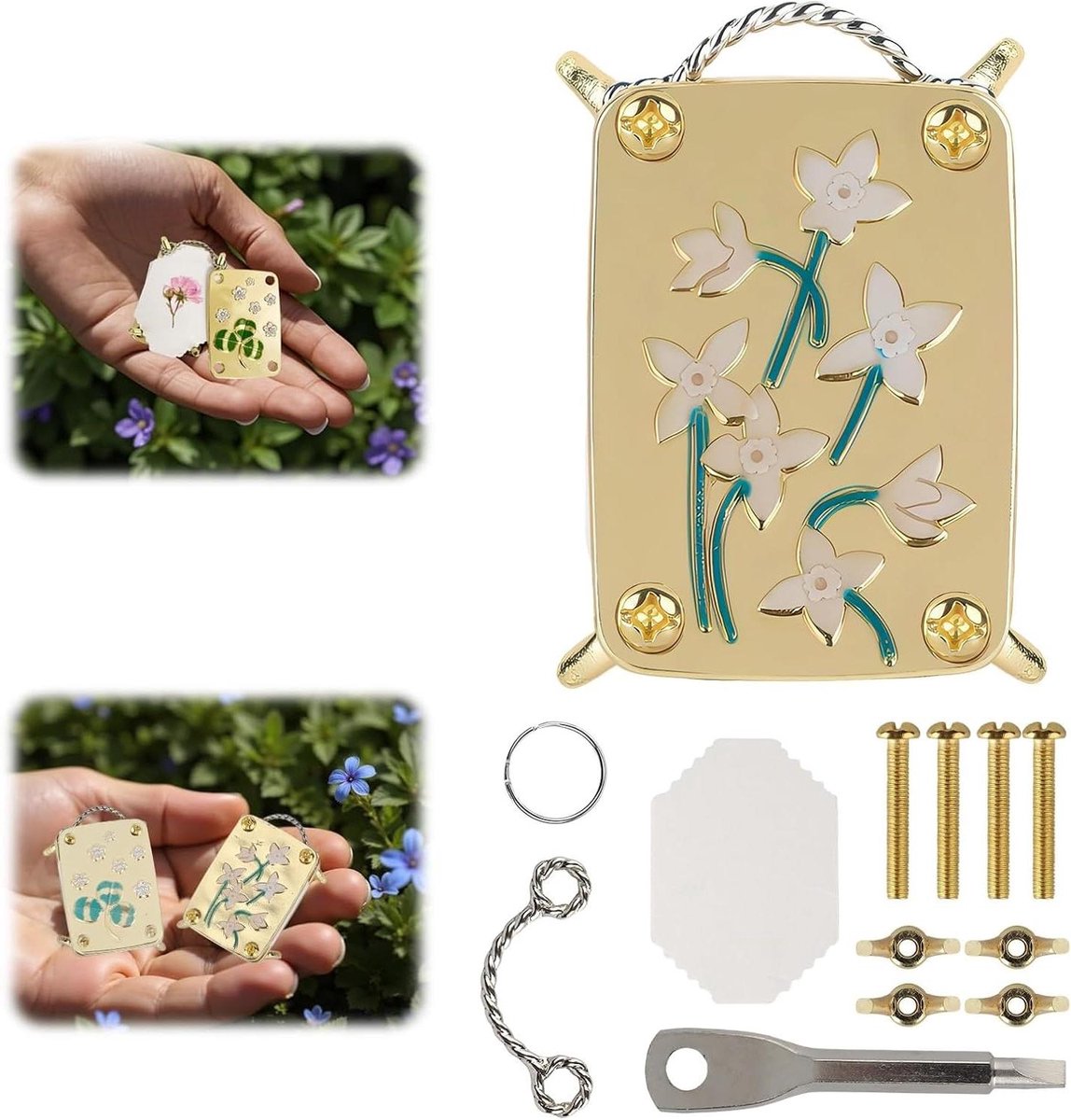 Mini Bloemenpers - Knutselset Planten - Bloemen Drogen - Stevige Metalen - Compact Formaat - Zilver