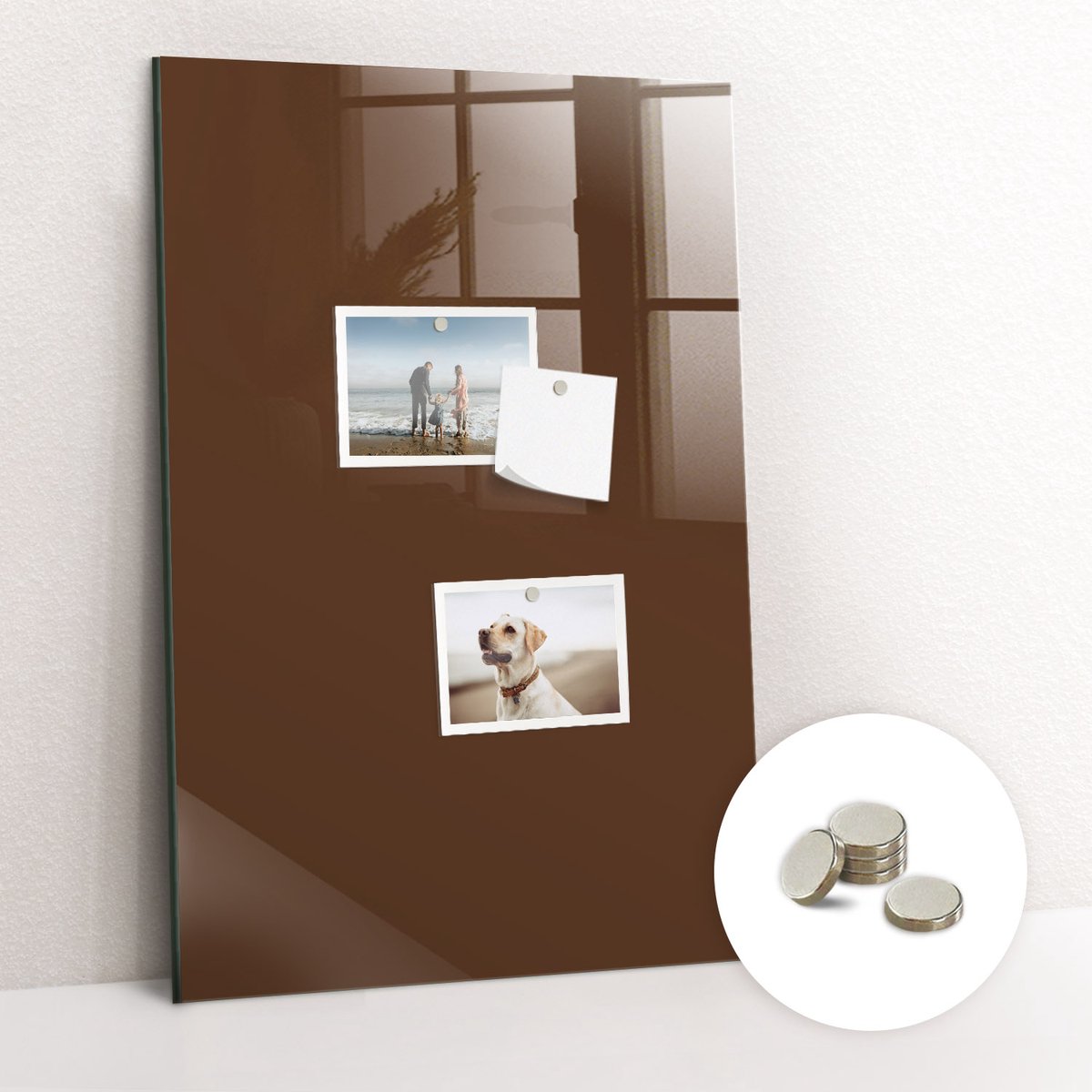 Tulup Glassboard - Bruine kleur Magneetbord - 40 cm x 60 cm - Magnetisch Wandbord - Moderne Wanddecoratie - Foto Magneetbord Bruin - Gratis 5 Sterke Magneten - Memo Magneetbord - Memobord Keuken