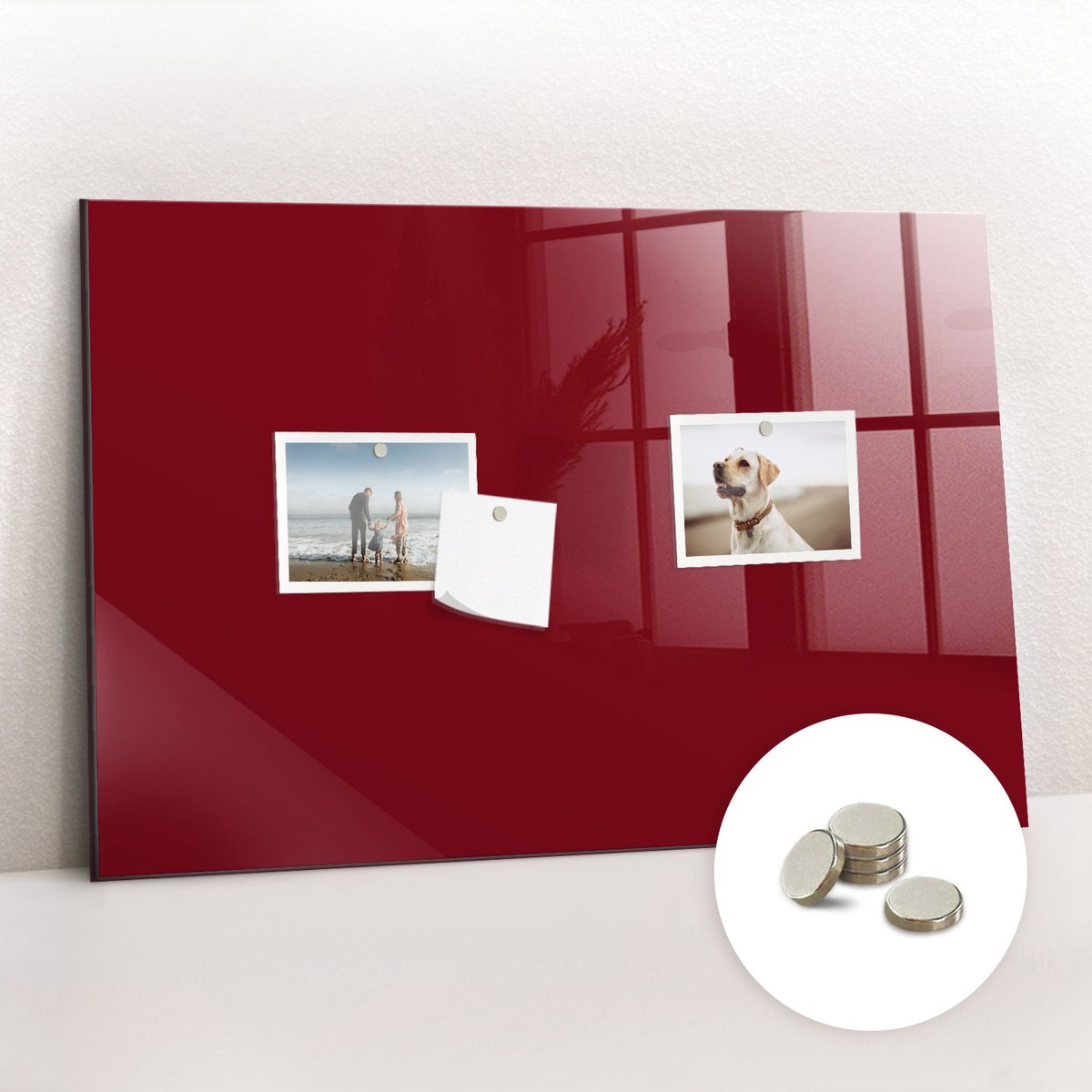 Tulup Glassboard - Bordeauxrode kleur Magneetbord - 60 cm x 40 cm - Magnetisch Bord - Industrieel Wandbord - Magneetbord Foto Bourgogne - Inclusief Gratis Magneten - Memo Bord - Magneetbord Design