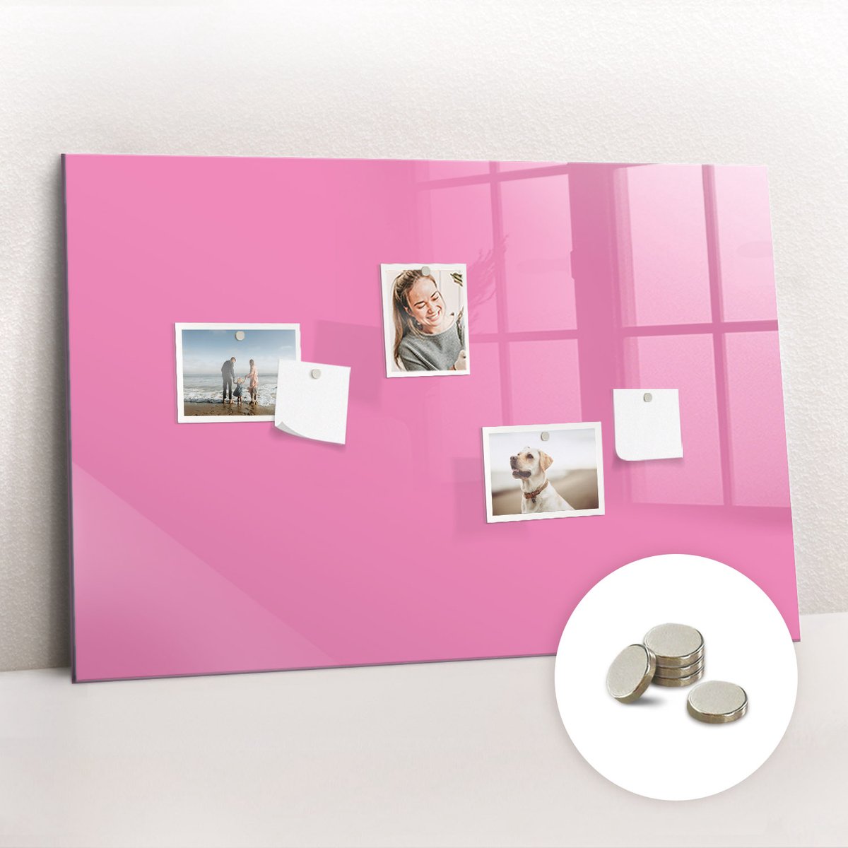 Tulup Glassboard - Roze kleur Magneetbord - 90 cm x 60 cm - Magneetbord Design - Stylish Memo Board - Magnetisch Memobord Roze - Gratis 5 Sterke Magneten - Magnetisch Bord Kind - Magneetbord Foto