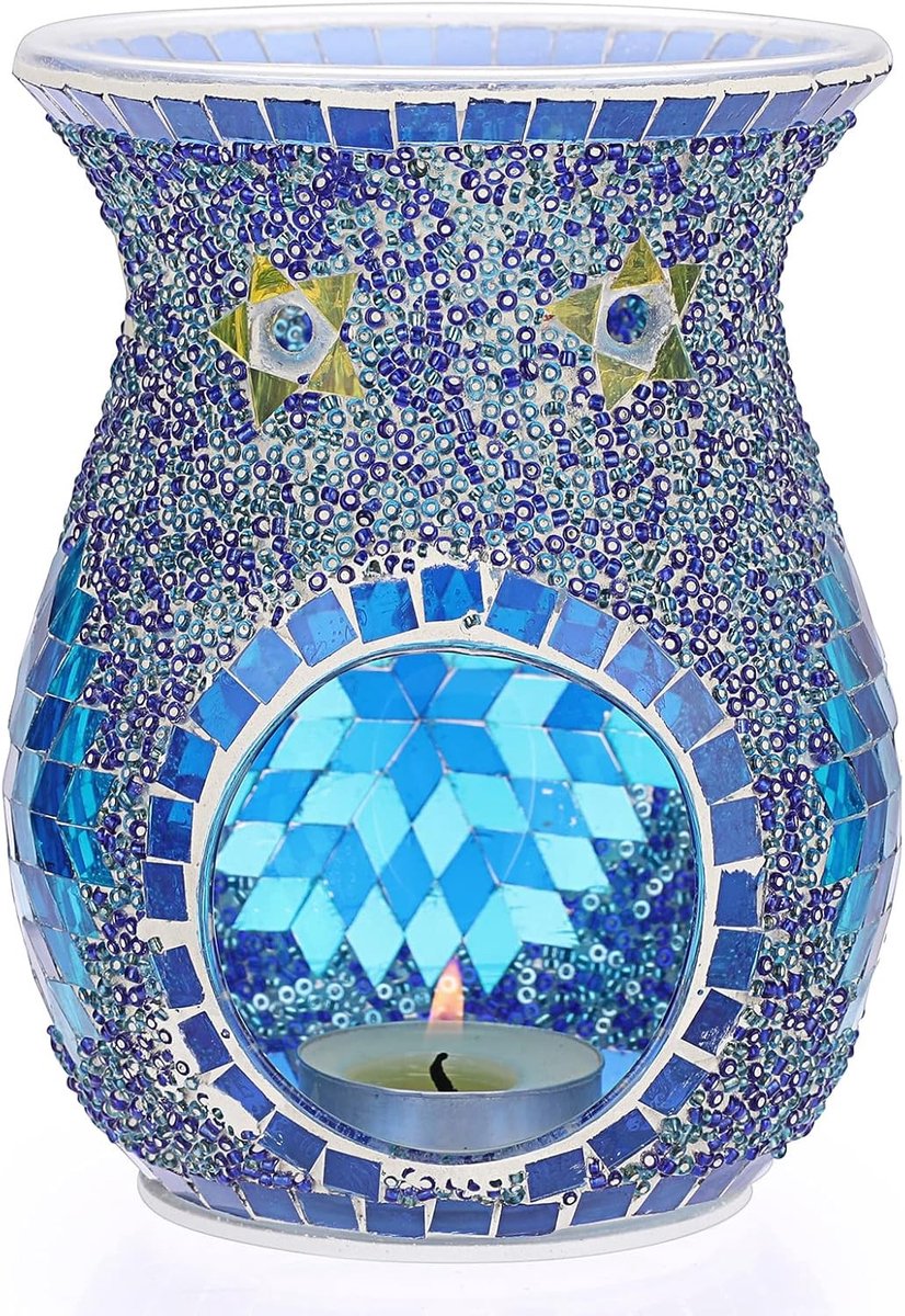 Mosaic Glazen Geurbrander voor Essentiële Olie - Aromatische Dispenser voor Thuis, Slaapkamer en Kantoor Decoratie (Blauw)