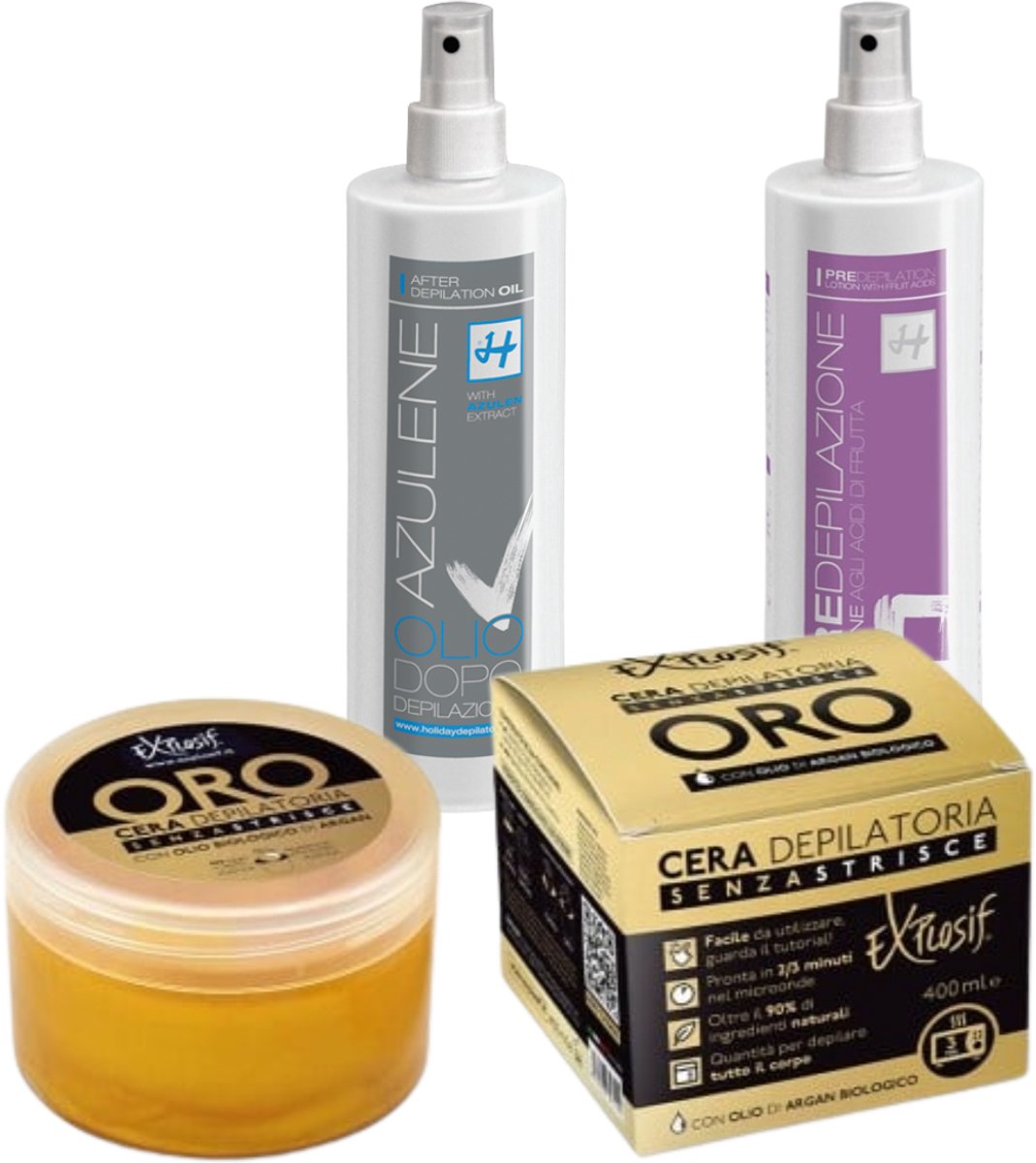 Brazilian Wax Set voor Thuis – Hot Wax voor in de Magnetron – Waxen Zonder Strips + Pre-Wax Lotion + After Wax Olie – Complete ontharingsset lichaam & intieme zone