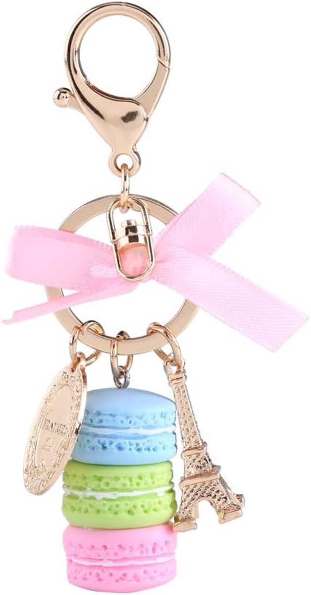 Macaron sleutelhanger - kleurrijke macaron met Eiffeltoren - schattig en decoratief - ideaal voor handbagage - ShopVlot
