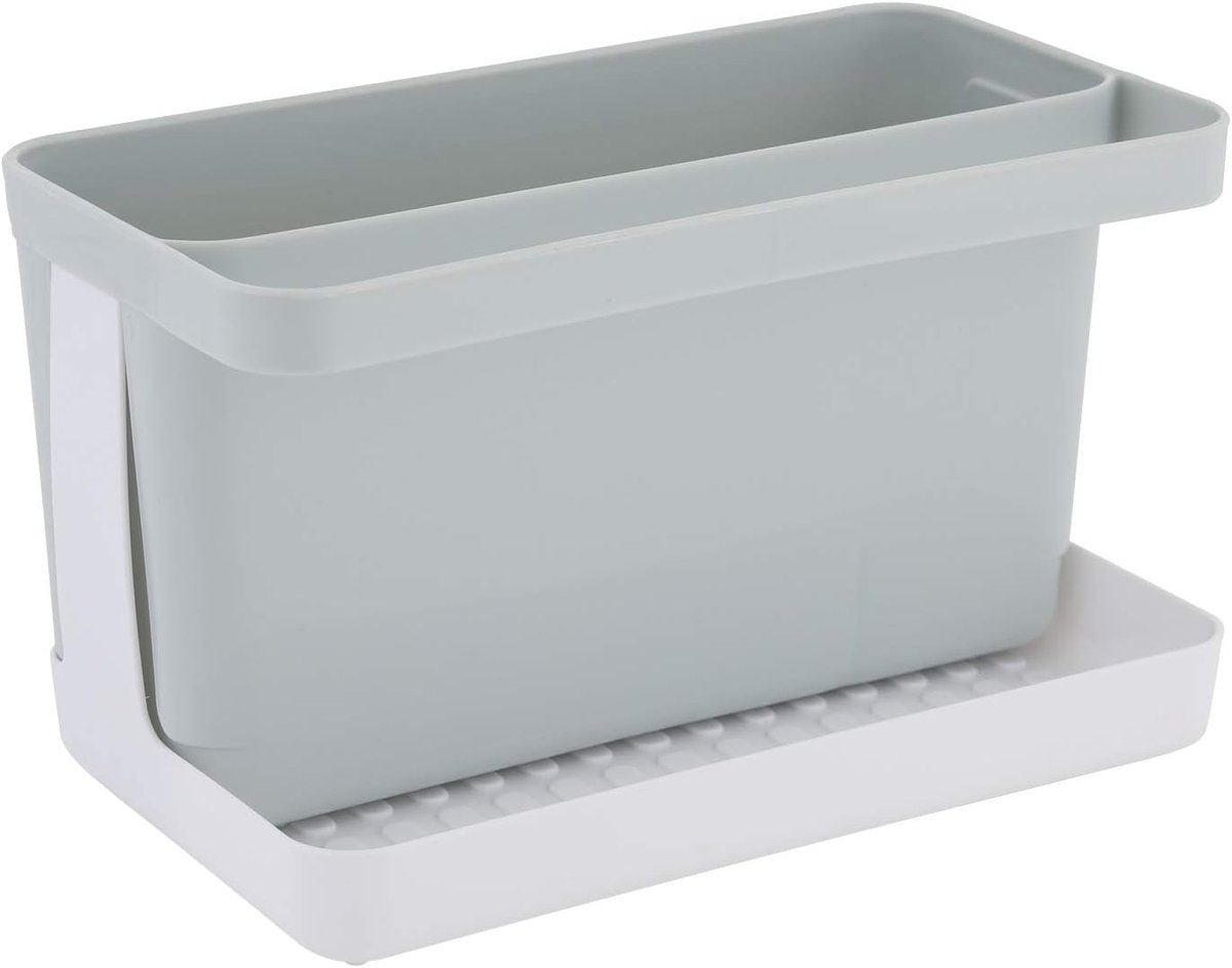 SnelShoppen - Keuken Caddy Organiser Plastic Grijs Wit 20 x 12 x 11 cm - Praktische Opbergoplossing voor Afwasmiddel, Spons en Keukendoeken
