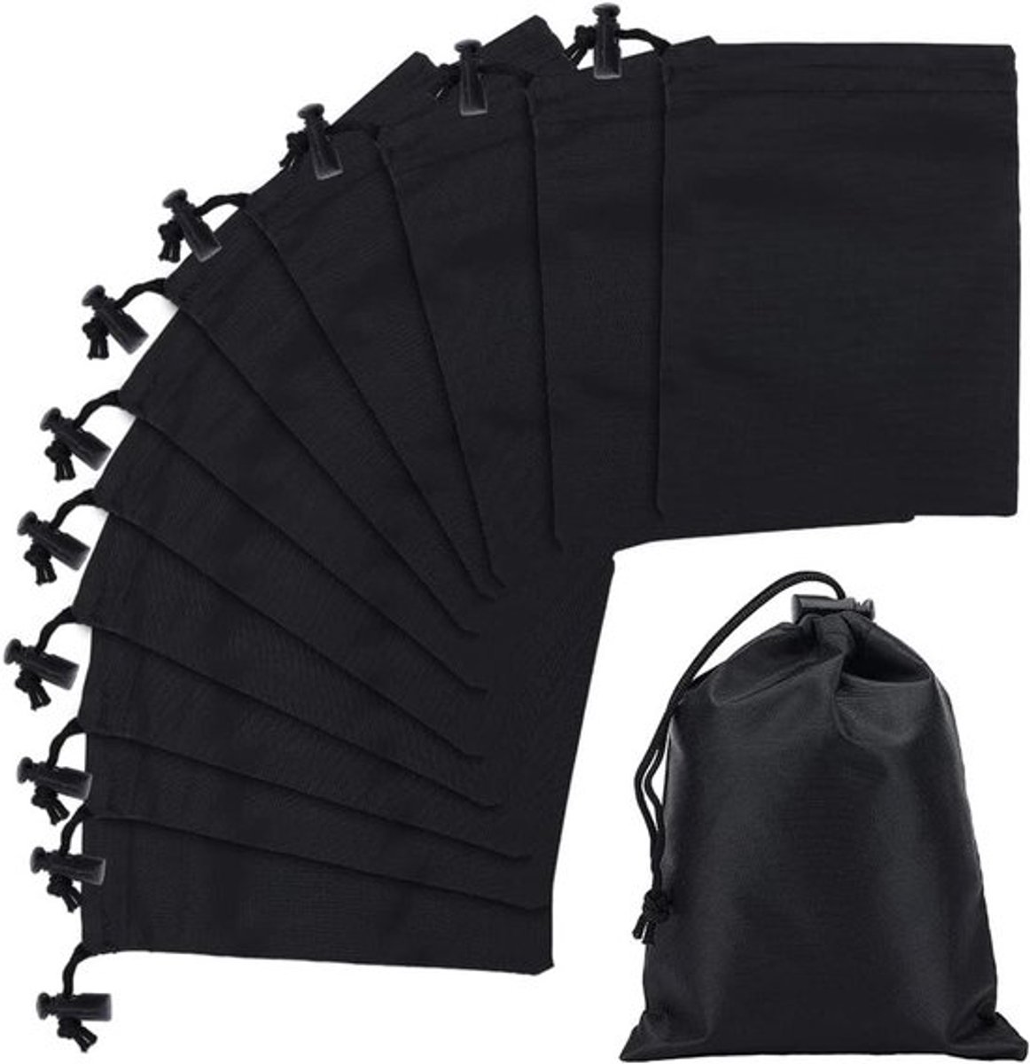 12 Stuks Trekkoord Opbergzakken 16x12cm Zwarte Nylon Tassen voor Sieraden, Reizen en Sportaccessoires