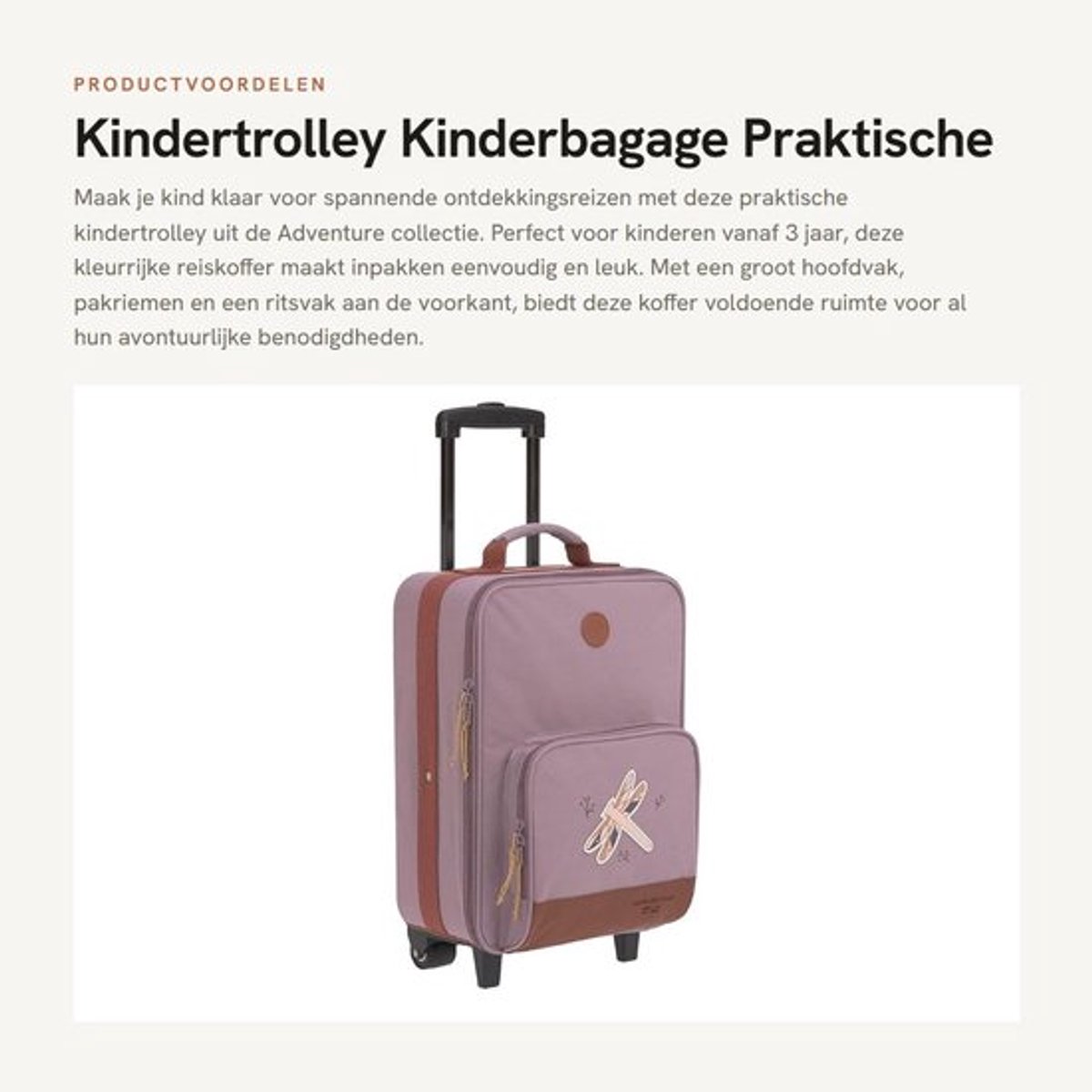 Kindertrolley met pakriemen - Kinderbagage - Waterafstotend - Verstelbare handgreep - Aparte schoen- en waszak - Afmetingen 29,5x19,5x46 cm - Kinderkoffer