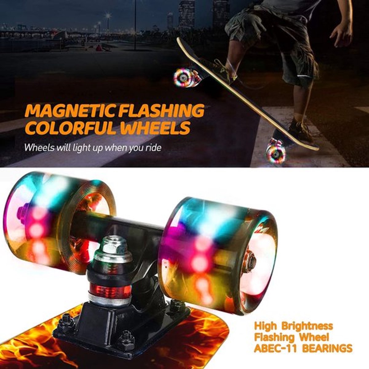 Skateboard 9 lagen esdoorn - Skateboard voor kinderen/tieners - Skateboard volwassenen - Skateboard wielen met knipperlicht - Skateboard bescherming - Draagvermogen tot 100 kg - Skateboard Voor Beginners