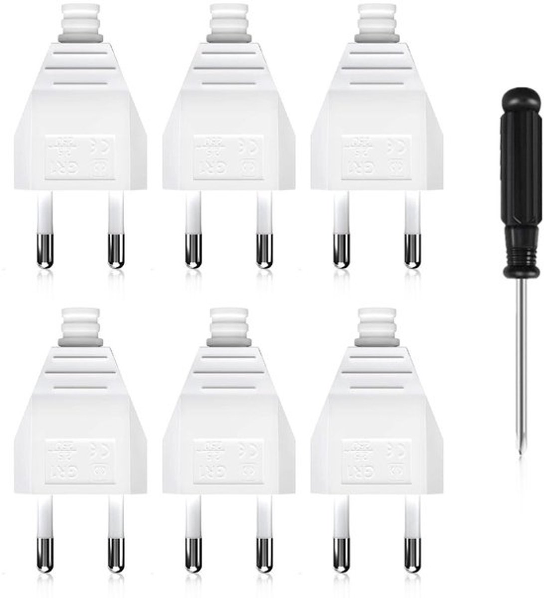 Set van 6 platte Europese stekkers met schroevendraaiers voor binnengebruik - 220V 2.5A, ideaal voor ruimtebesparing en veilig aansluiten
