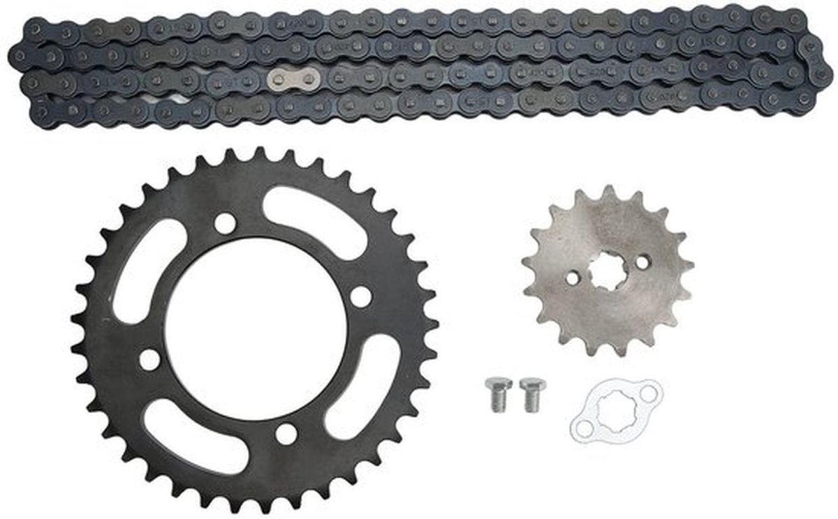 Kettingtandwiel Kit 37T - 17T Achtertandwiel - 155mm Ketting - Universele Beugel - Compatibel met 17mm Motorassen - Warmtebehandeld voor Extra Sterkte - Kettingset