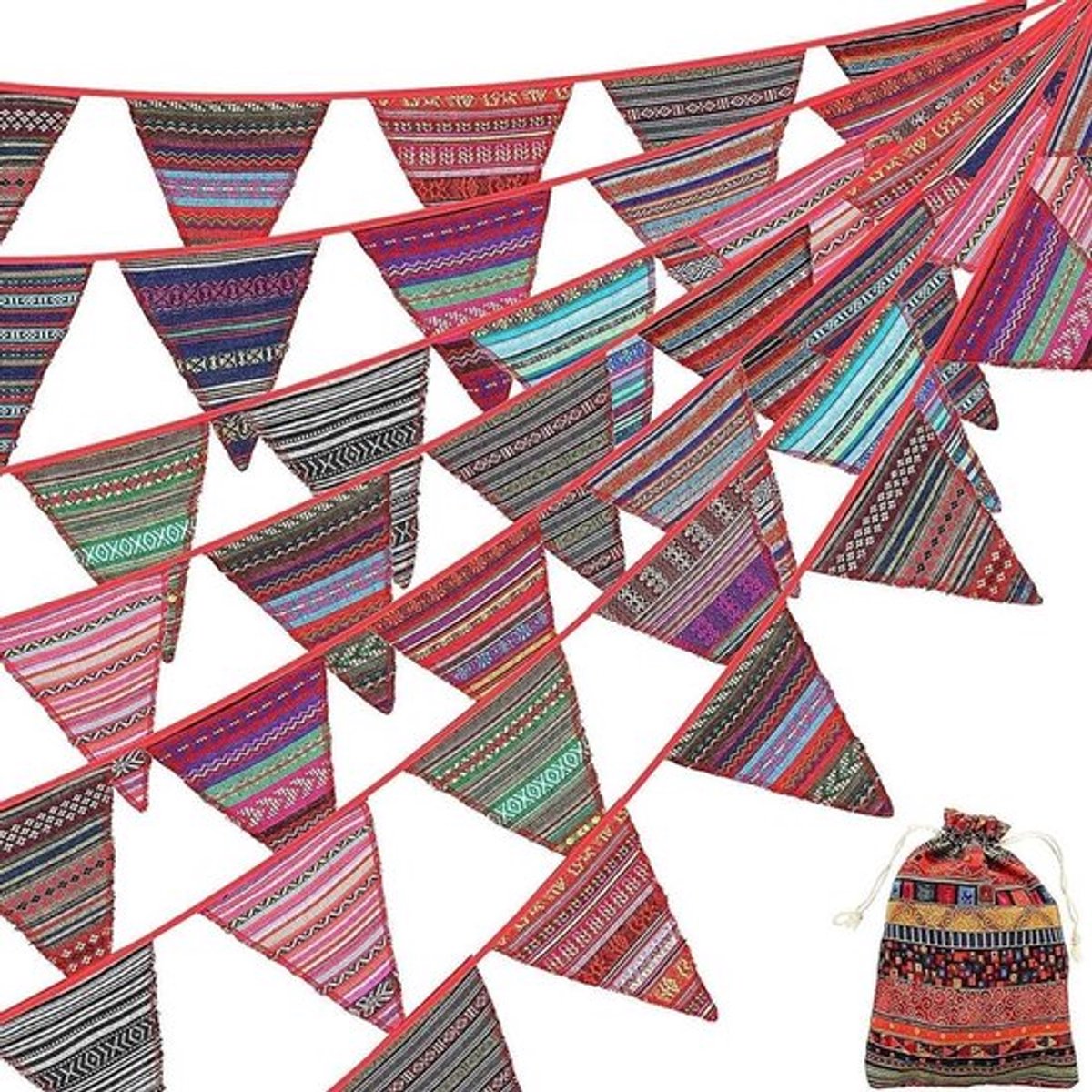 Kleurrijke Boho Vlaggenlijn met Vintage Driehoekige Vlaggen voor Tuinfeesten, Bruiloften en Verjaardagen - DIY Decoratie voor Buiten en Binnen