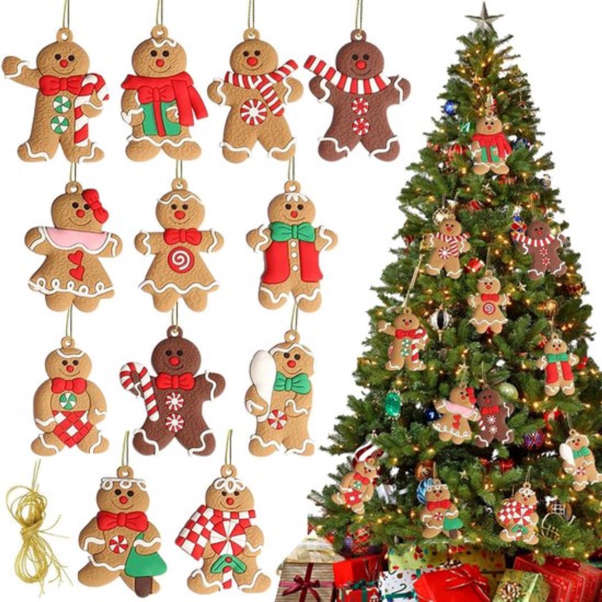 12 Stuks Versieringen van Peperkoekmannetjes voor Kerstboom, Feestelijke Decoraties voor Thuis en Kinderen, Kerstversiering Set