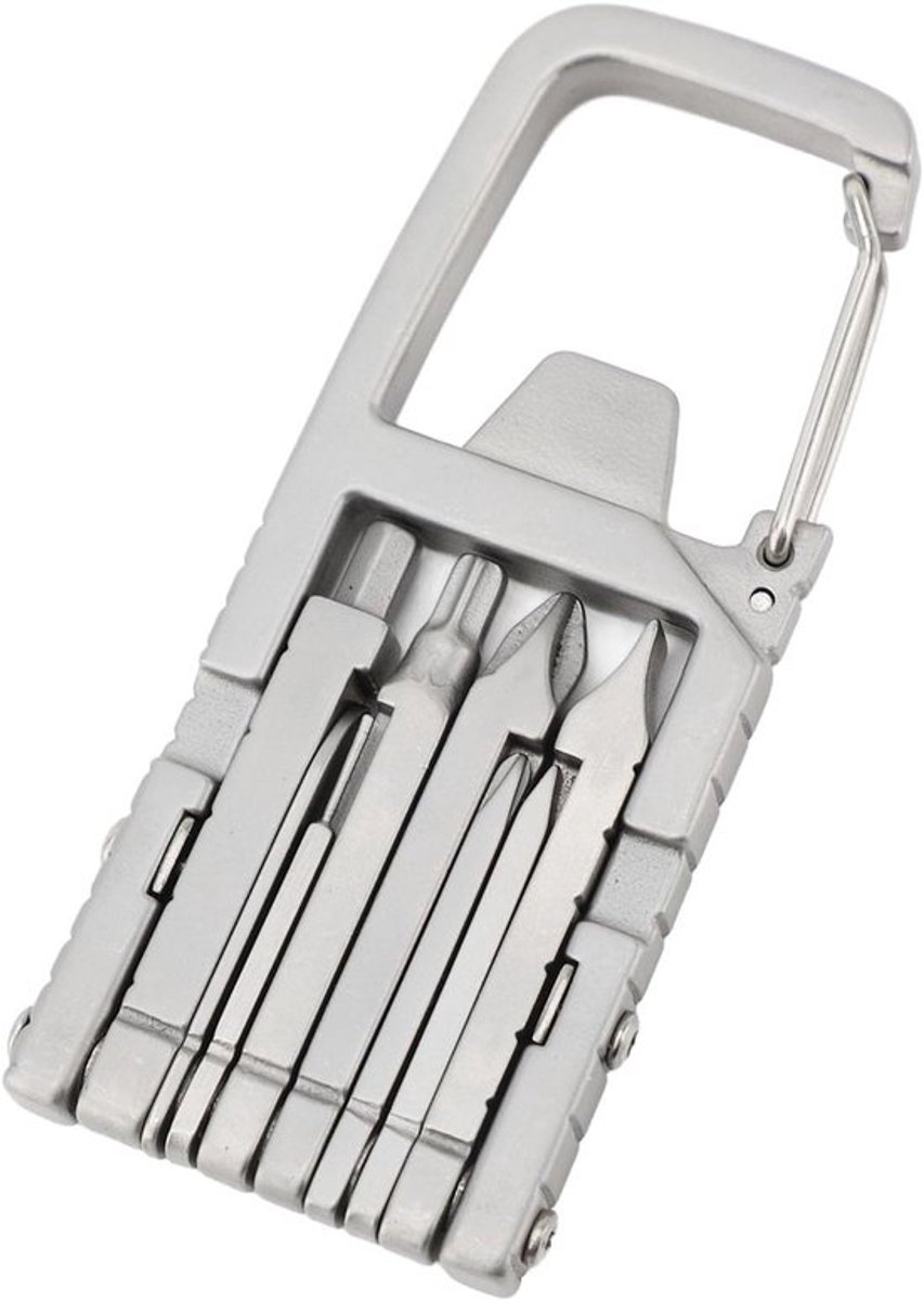 Multitool Sleutelhanger 13 in 1, Draagbaar Vouwbaar RVS Gereedschap met Tang, Flesopener en Schroevendraaier voor Avontuurlijke Activiteiten en Buitensporten