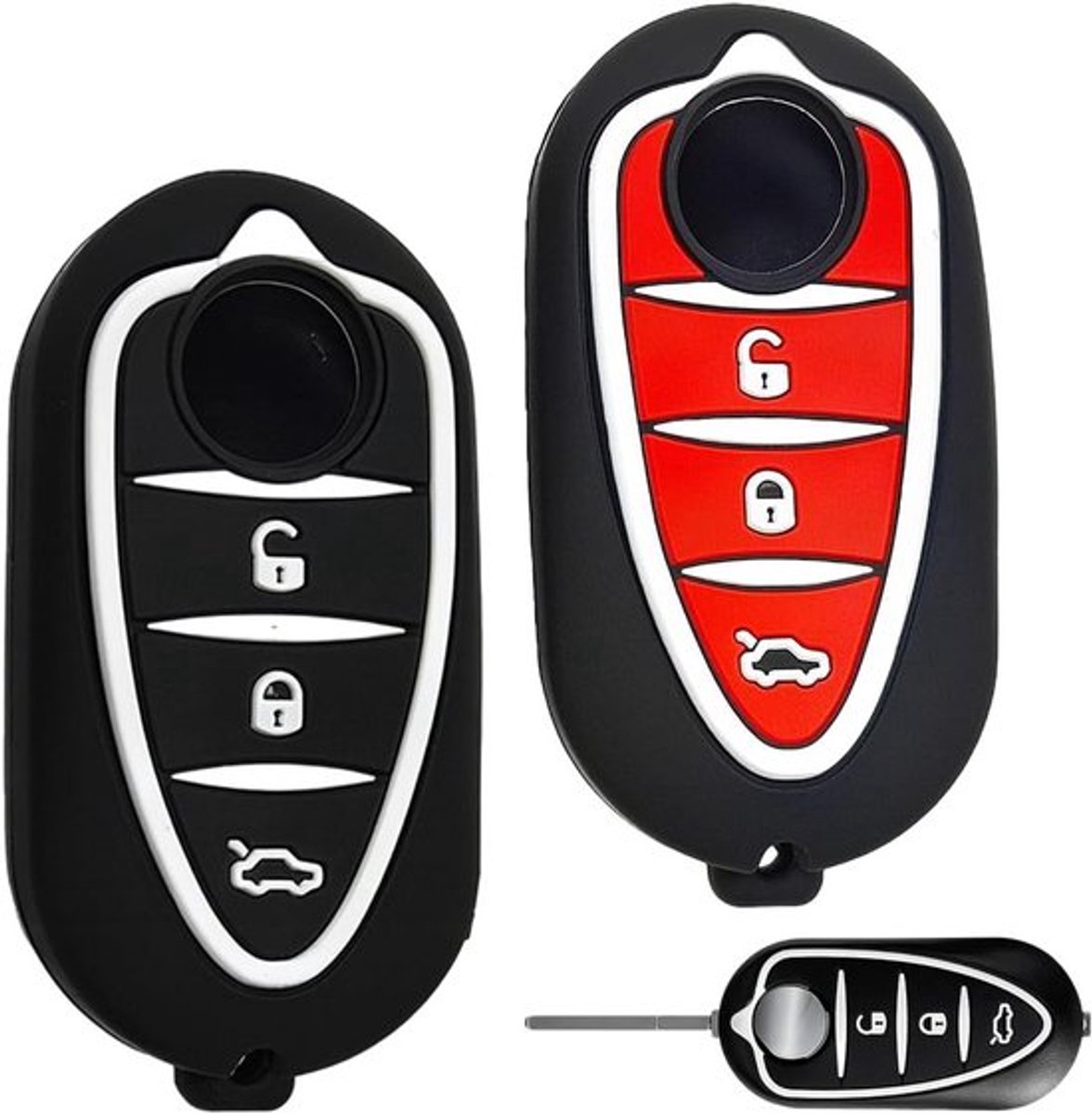 Set van 2 Sleutelhoes voor Alfa Romeo - Silicone Bescherming voor Autosleutels met 3 Knoppen - Schokbestendige en Kratzvrije Accessoire voor Sleutelbeheer