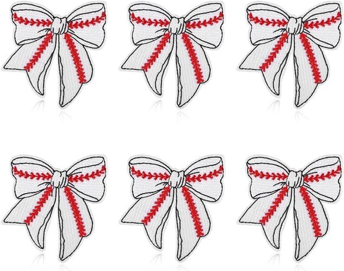 6 Stuks Strijkpatches met Honkbalstrik, Sportieve Decoratieve Geborduurde Patches voor Kleding, Tassen en T-Shirts voor Jongens en Meisjes