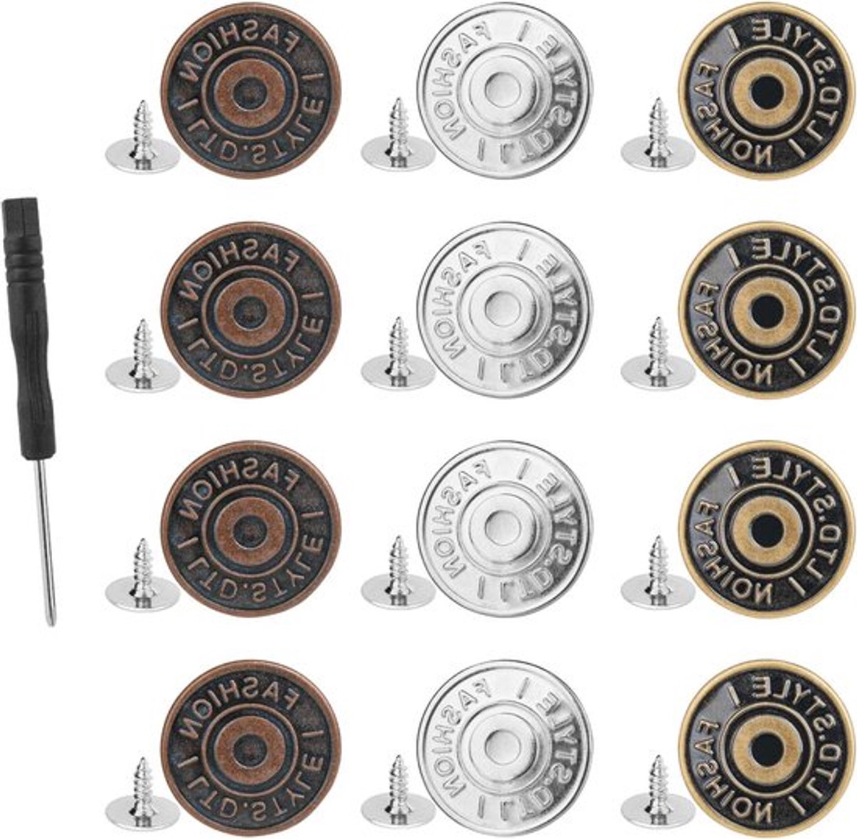 Jeans Knopen Set van 12 Stuks, 17mm Verstelbare Metalen Knopen voor Jeans, Shorts en Jurken, Duurzame en Verwijderbare Knopen