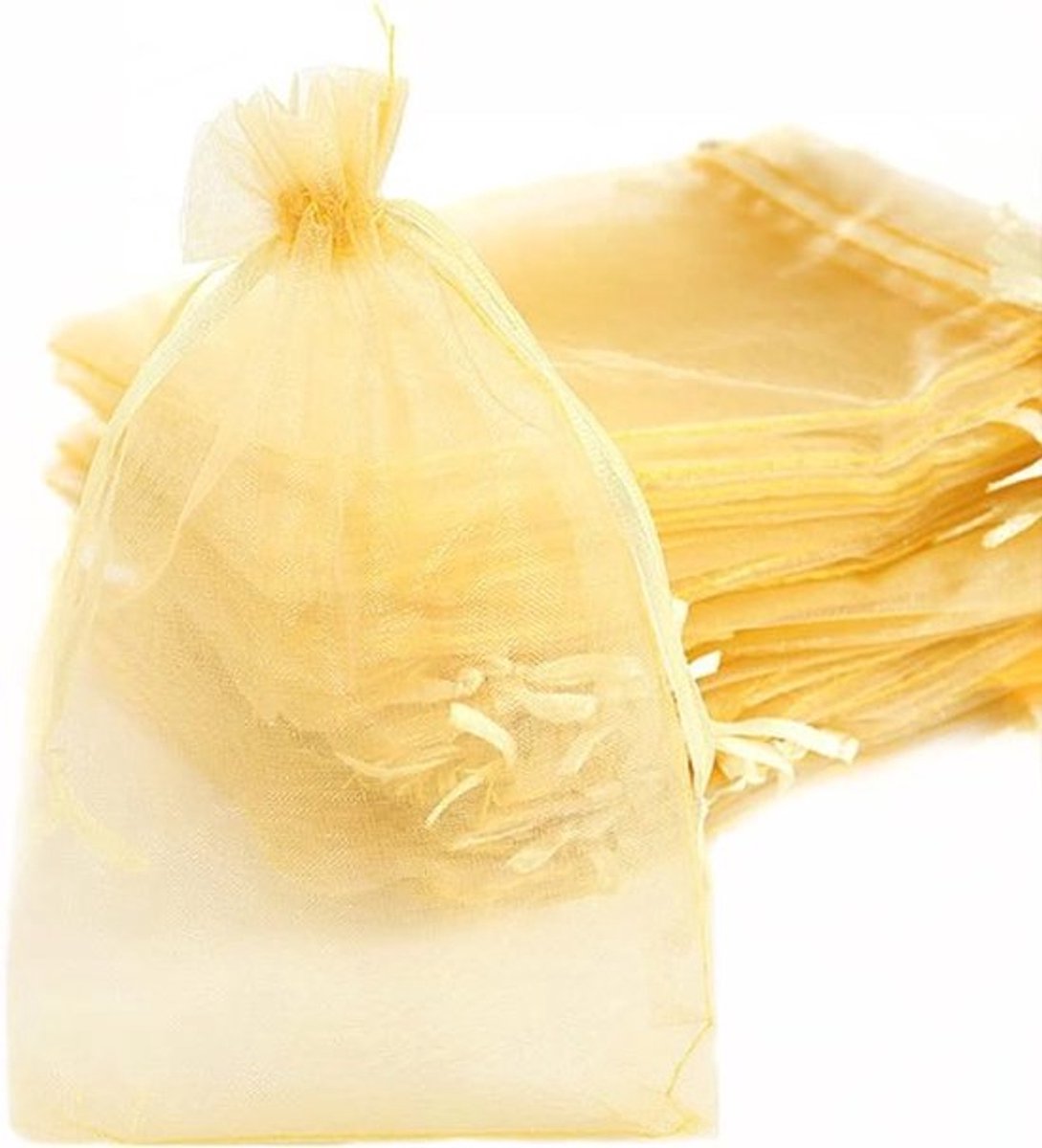 Organza Zakjes 10 x 15 cm - 100 Stuks, Luxe cadeauzakjes met Treksluiting voor Feestjes, Bruiloften en Sieraden, Goudkleurig en Lavendel