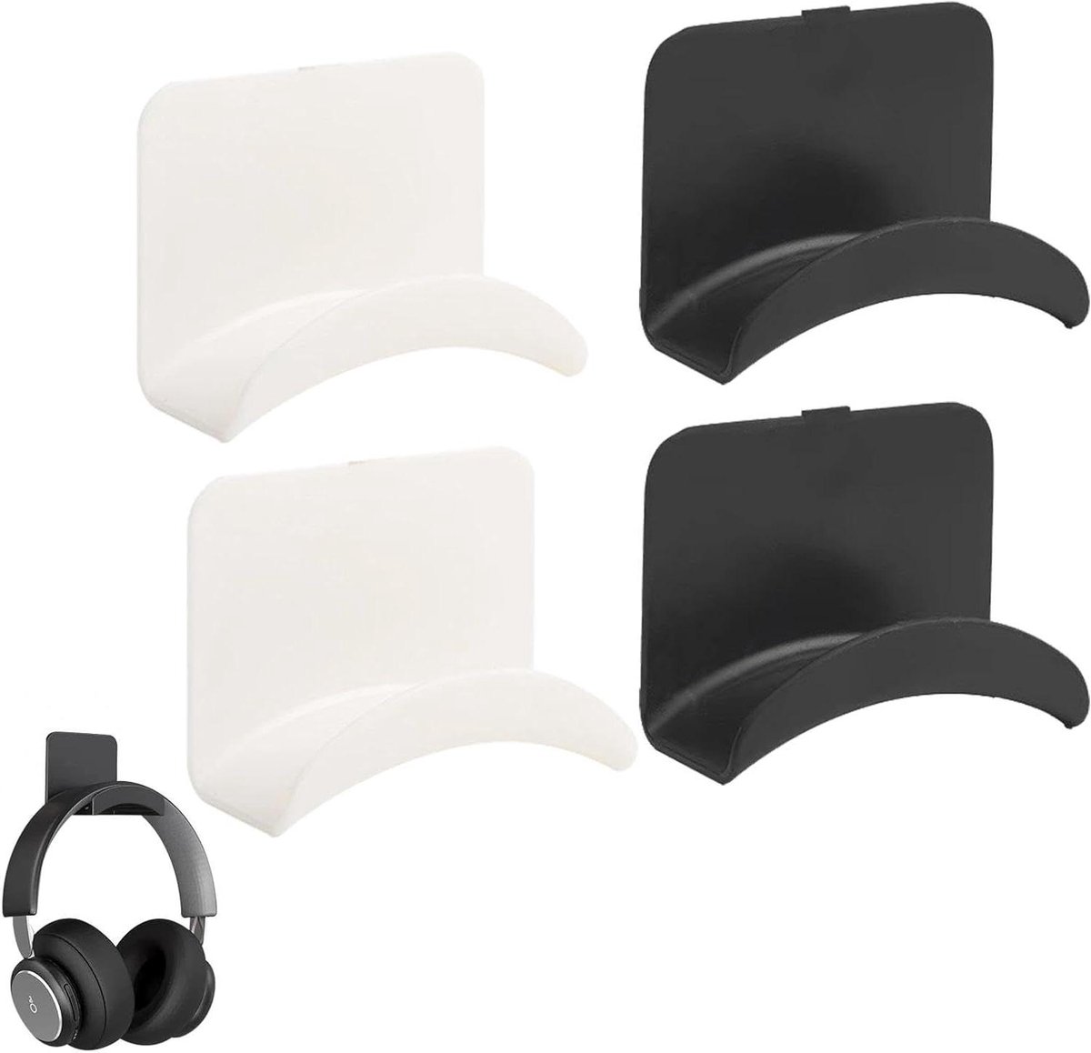 Universele headsetstandaard - Koptelefoonhouder - Organiseren van accessoires - Sterke 3M lijm - 4 stuks - Zwart en wit