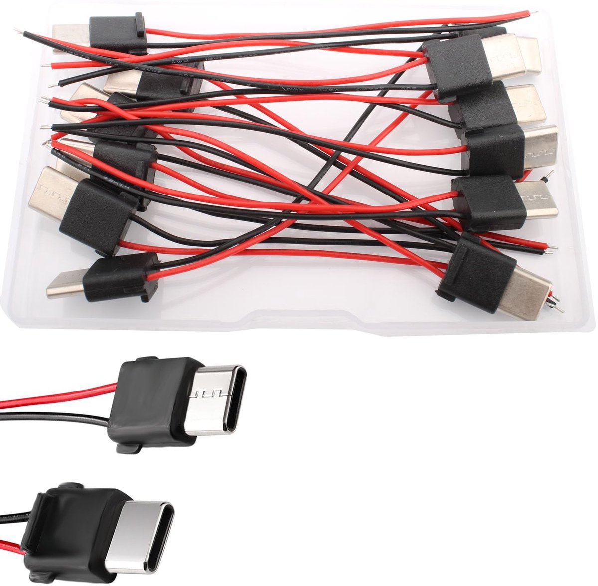 SnelShoppen - 12 Stuks USB C Plug 3A, 2-Pin Stekkers voor Paneelmontage, 70mm 24 AWG Draad, Hoogwaardige Plastic en Koper, Voor Opladen