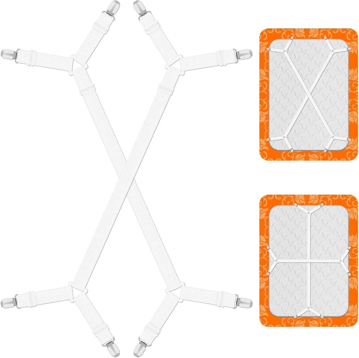 SnelShoppen - Fitted Sheet Straps Clips Houder, Verstelbare Laken Klemmen, Crisscross Fitted Sheet Bevestigingsbanden voor Matrassen, Wit (2 stuks)