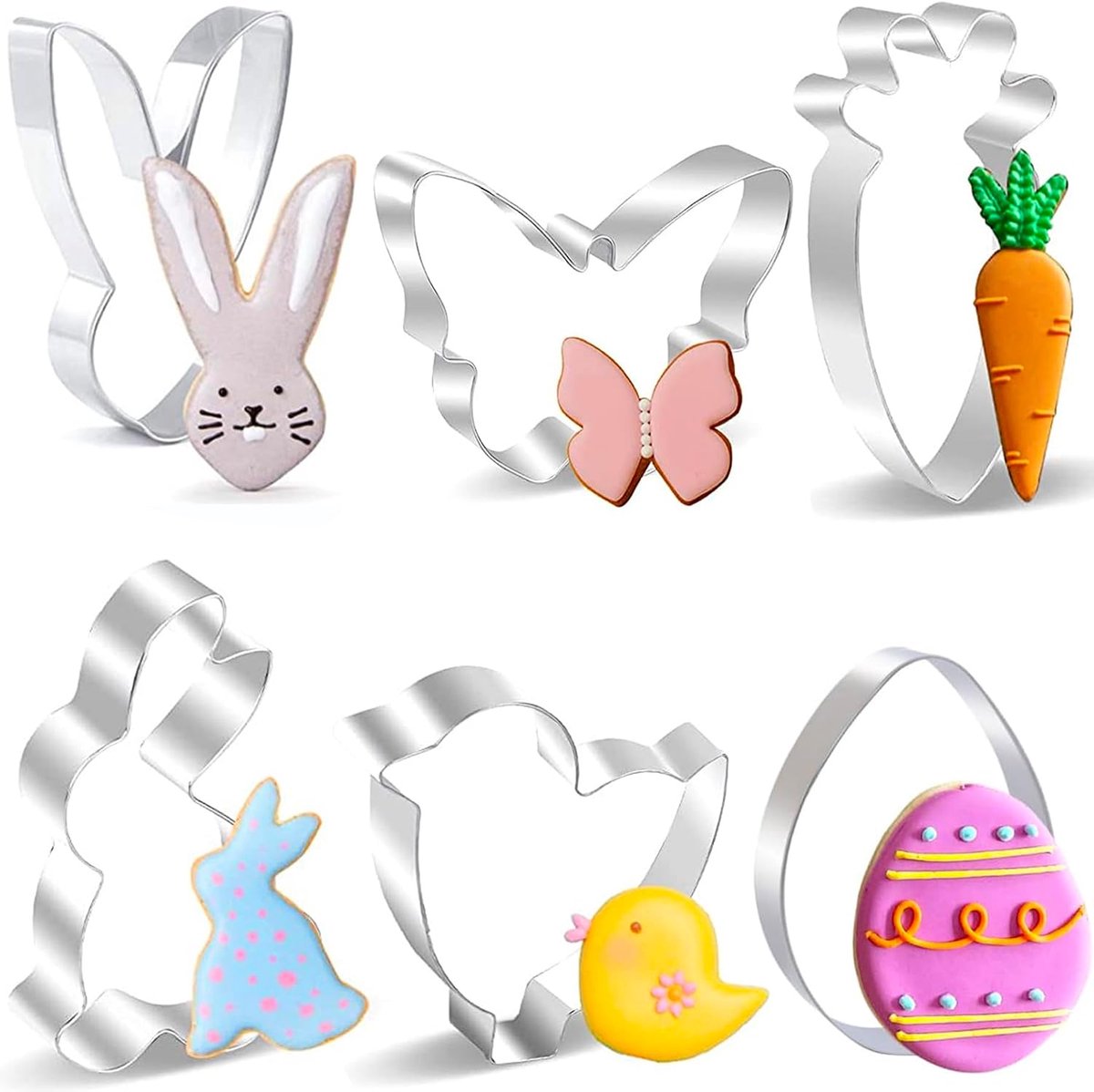 SnelShoppen - Set van 6 Pasen koekjesuitsteekvormpjes - Kip, Konijnenoren, Konijn, Ei, Wortel en Vlinder - Ideaal voor Pasen, Kinderen en Bakplezier i