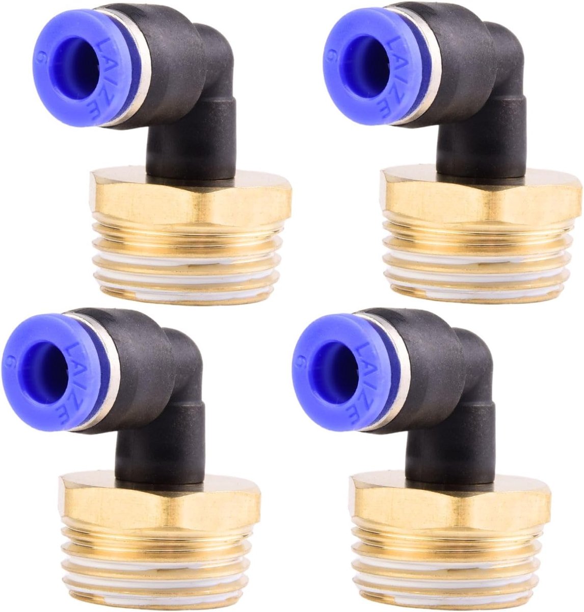SnelShoppen - 4 Stuks 6mm 1/2' PT Pneumatische 90° Hoekverbindingen met Mannetje Draad voor Snelle Aansluiting van Perslucht Slangen, Koper en Kunstst