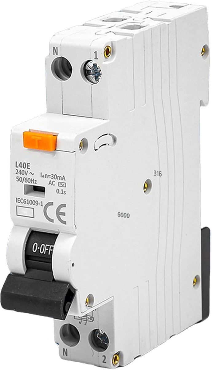 SnelShoppen - FI/LS Schakelaar, 30mA Foutstroomonderbreker, Automatische Zekering, RCBO 16A Geleverd met DPN, 240V, B16, Curve B voor Veiligheid in Hu