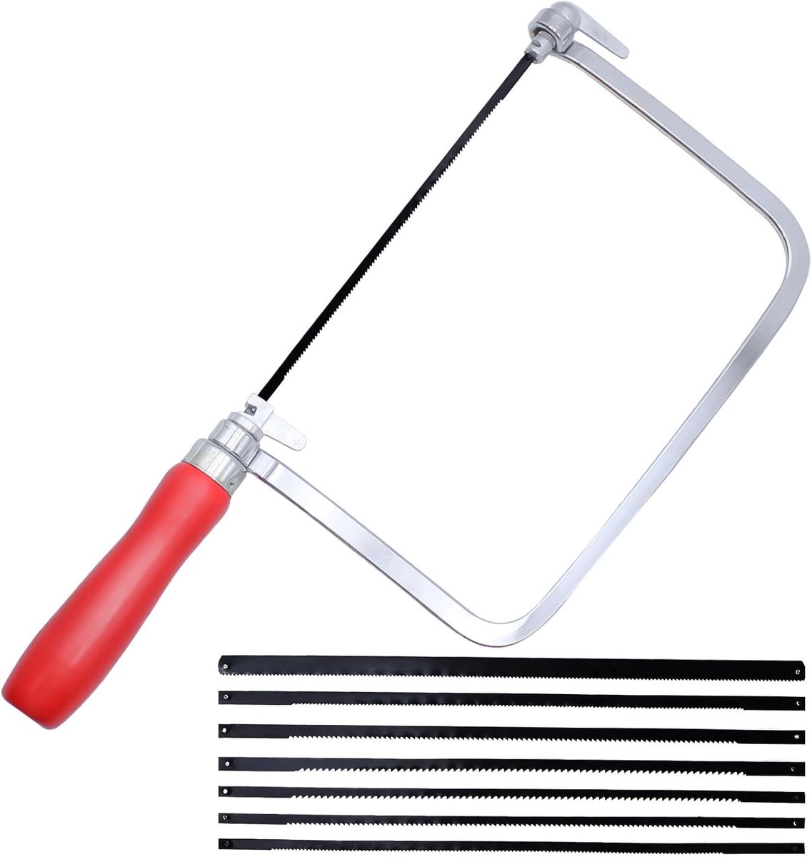 SnelShoppen - Figure Saw Set 8 Delige Zaagbladen en 1 Figuurzaag Beugel met Houten Handvat - 360 Graden Roterende Figuurzaag Set voor Hout, Aluminium,