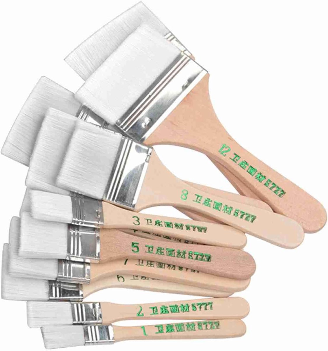 SnelShoppen - 12Pcs Platte Nylon Haar Penseelset - Houten Verfkwasten voor Schilderen, DIY, Schoonmaken en Stofverwijdering - Lichtgewicht en Duurzaam