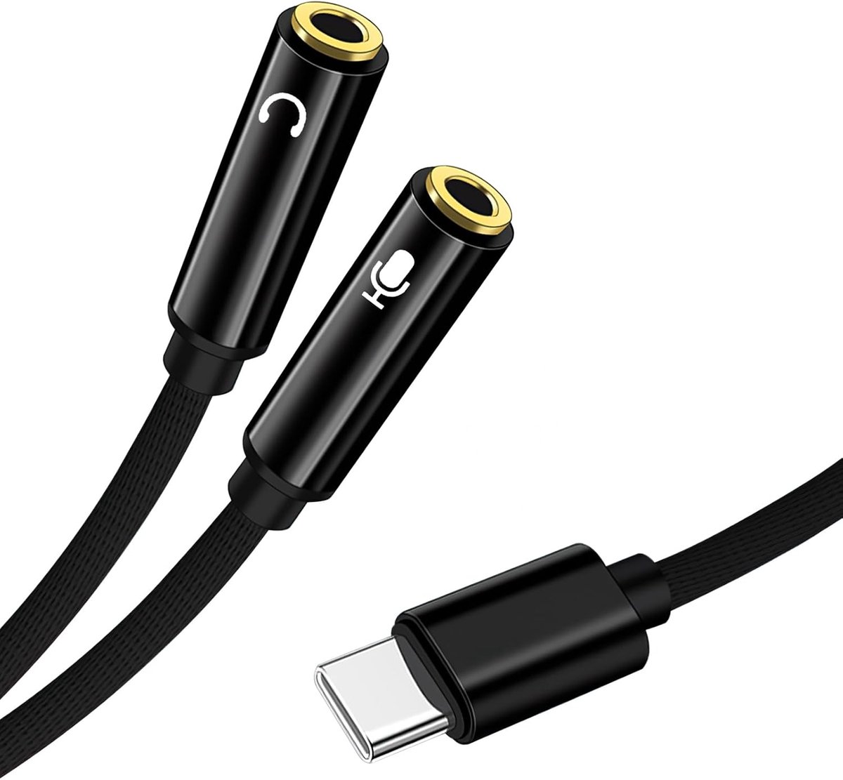 USB C naar Dual Jack Plug 3.5mm Splitter Kabel - Type C - Met Microfoon en Audio Aansluitingen - ShopVlot