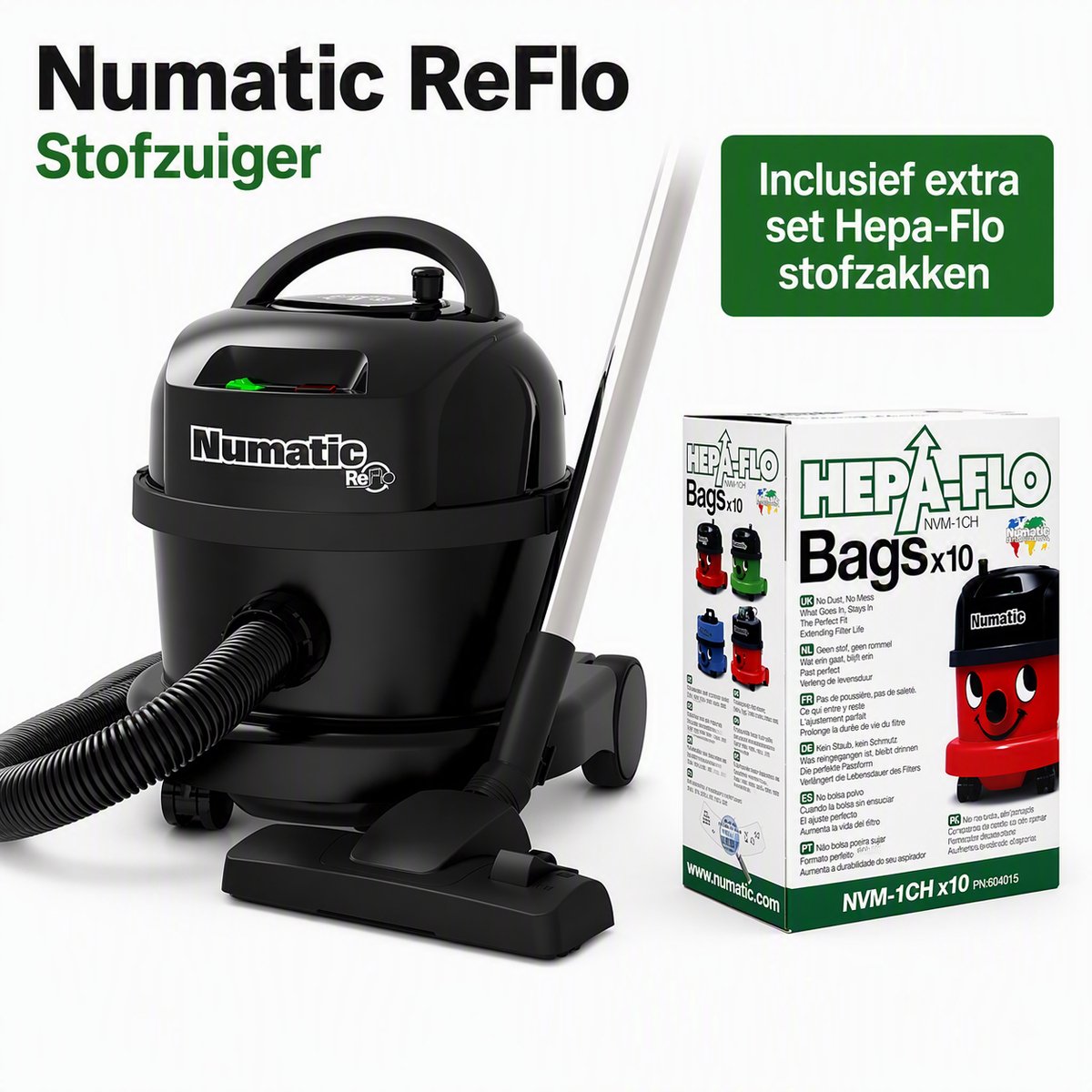 Numatic Stofzuiger PPR240-11 kit AS0 ReFlo met extra stofzakken