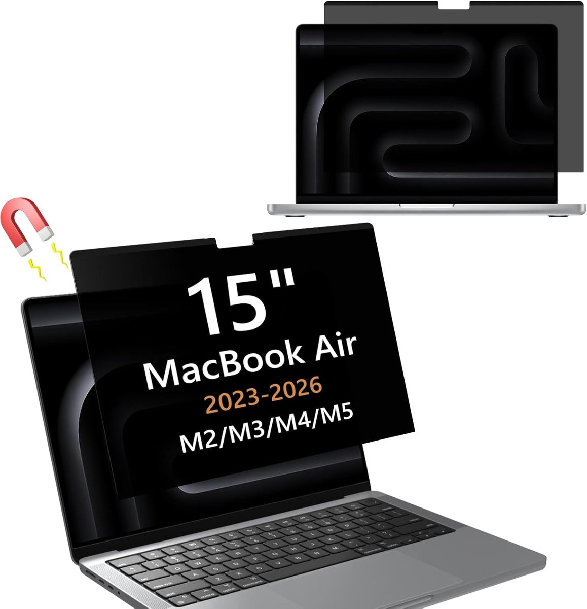 SnelShoppen - Magnetisch Laptop Privacy Scherm voor MacBook Air 15 Inch 2023-2025, Anti-Vingerafdruk, PET Schermbeschermer, Verwijderbaar, Anti-Blauw