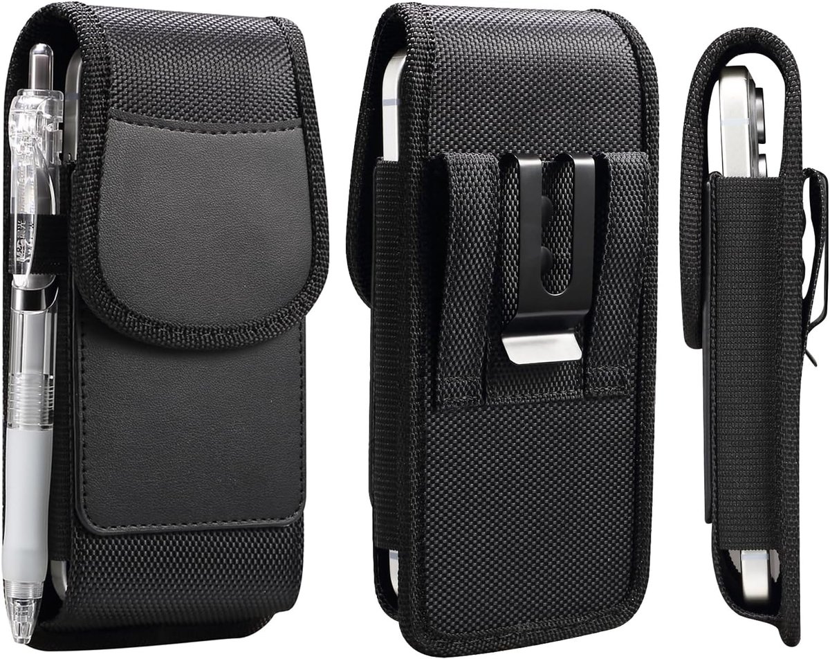 SnelShoppen - Mobiele Telefoon Riemhouder voor Mannen, Telefoon Holster met Riemclip, 6.9 Inch Verticale Flip Telefoon Pouch PU Leer Riemlus Handtas m