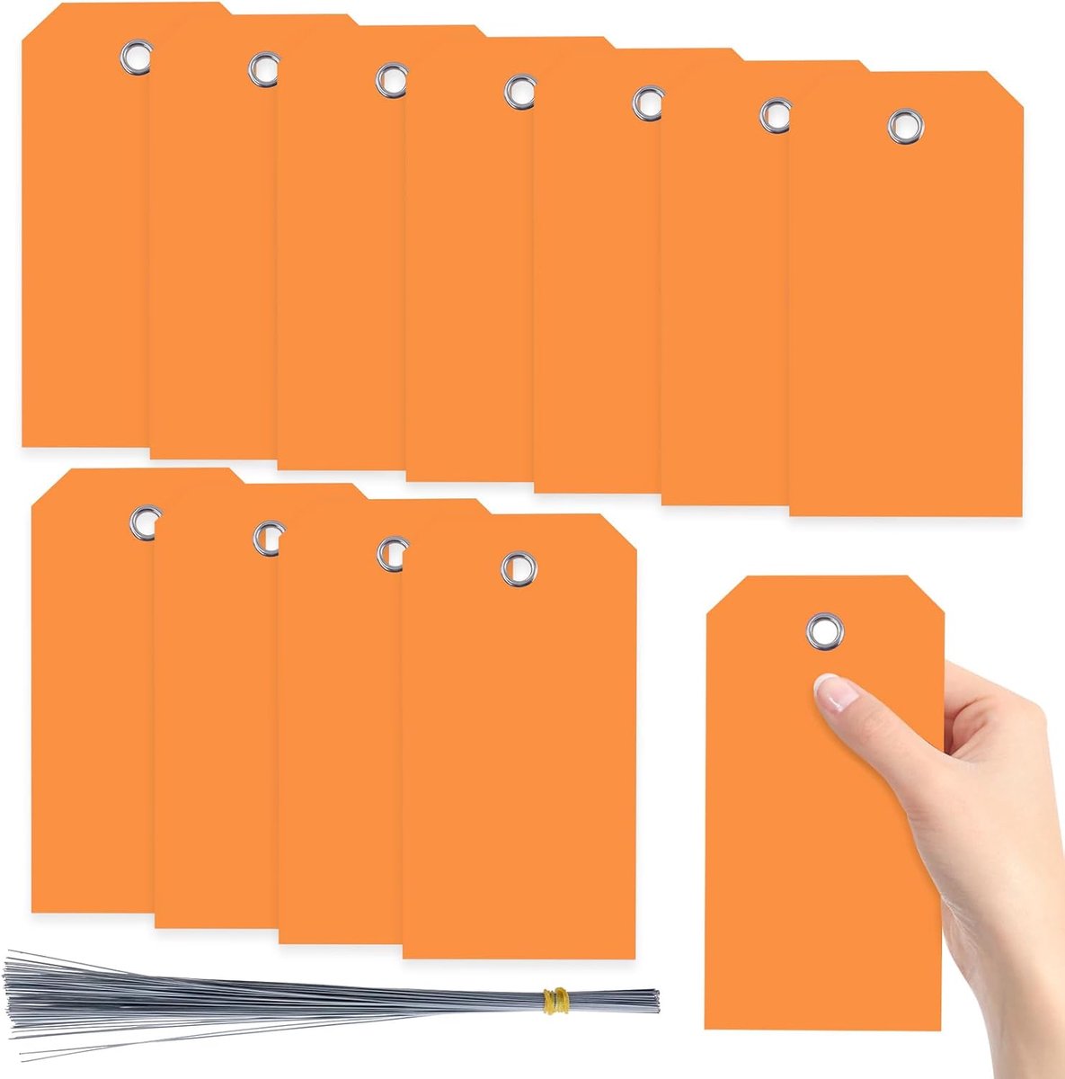SnelShoppen - 200 Stuks Oranje Waterdichte Schrijfbare Plastic Hangtags met Oogjes en Draad - Labeltags voor Bagage, Feest, Camping en Organisatie