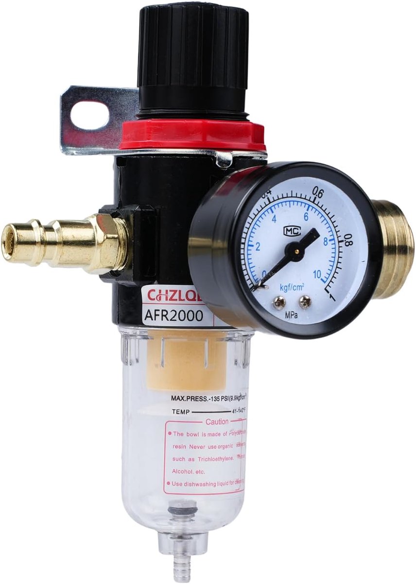 SnelShoppen - Gecomprimeerde Lucht Drukregelaar 1/4 BPS met Manometer en Waterseparator voor Compressor - Verstelbare Luchtdruk, Oliesmering en Vuilve
